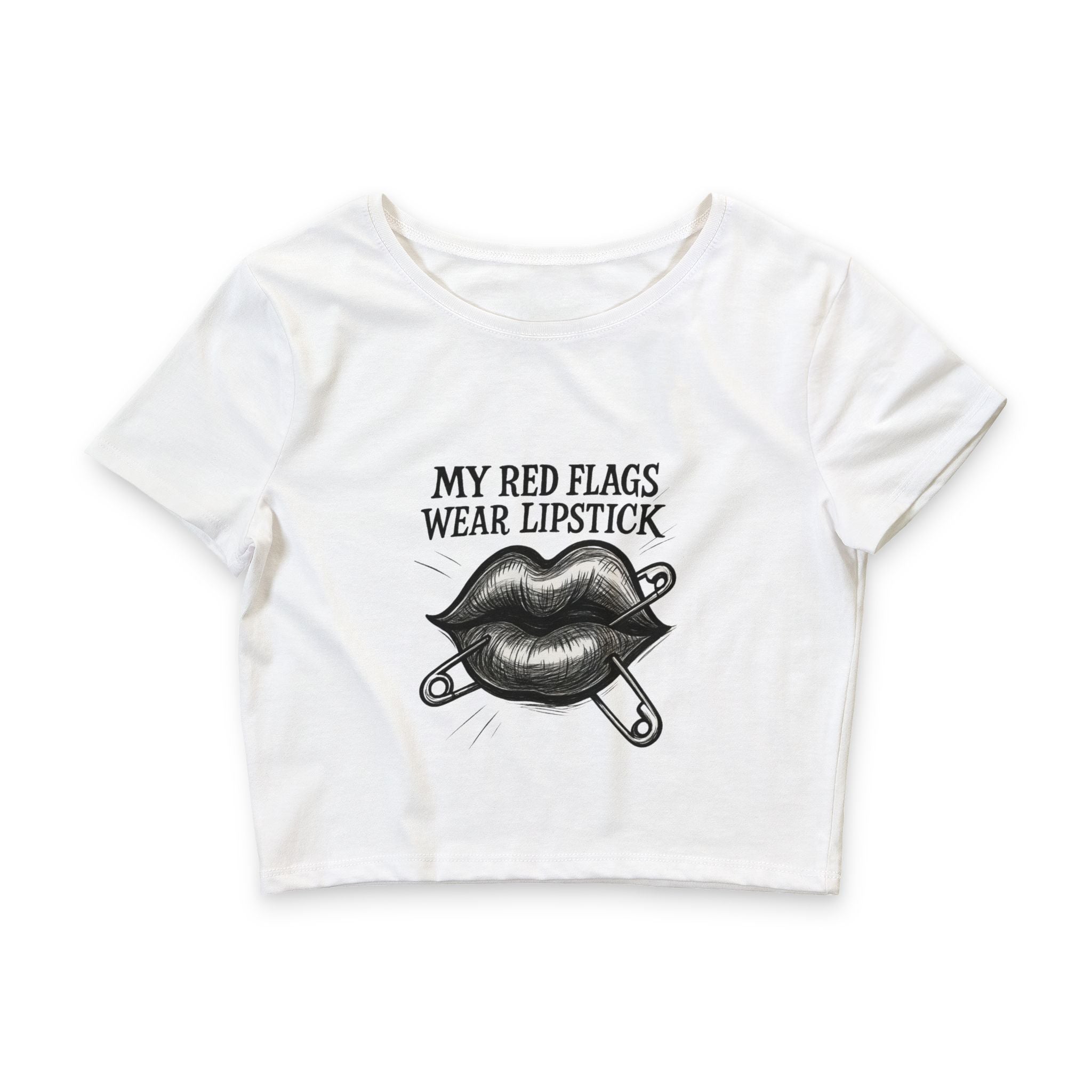 Crop Tee — "My Red Flags Wear Lipstick" Graphic Top