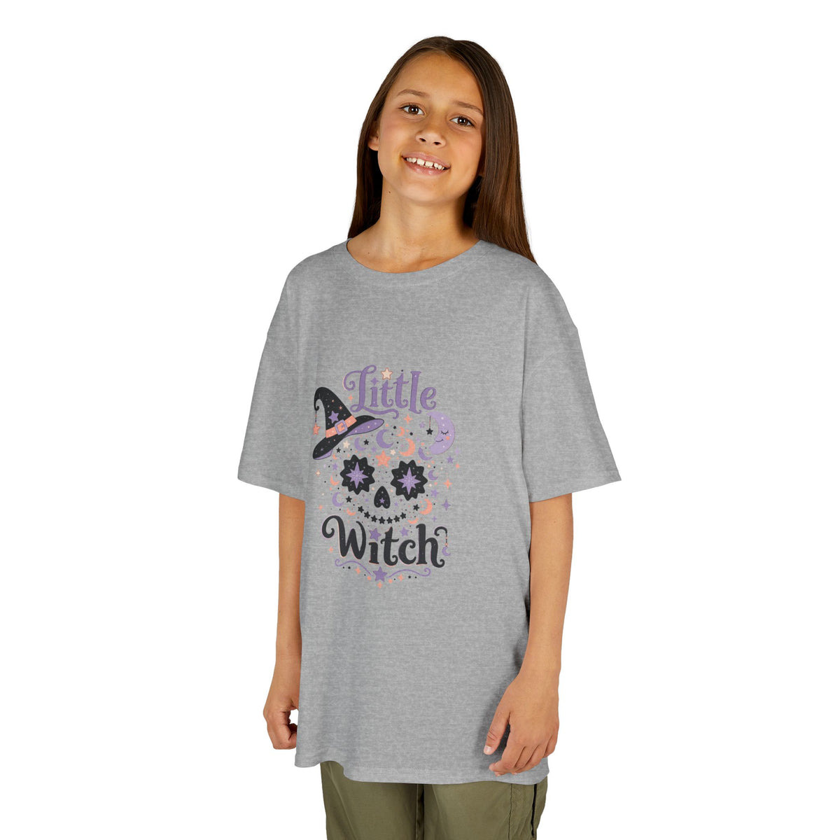 Kids T-Shirt - "Little Witch" Halloween Skull Design