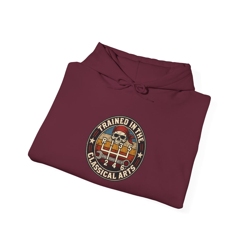 Trained in the Classical Arts Hoodie | Manual Stick Shift Car