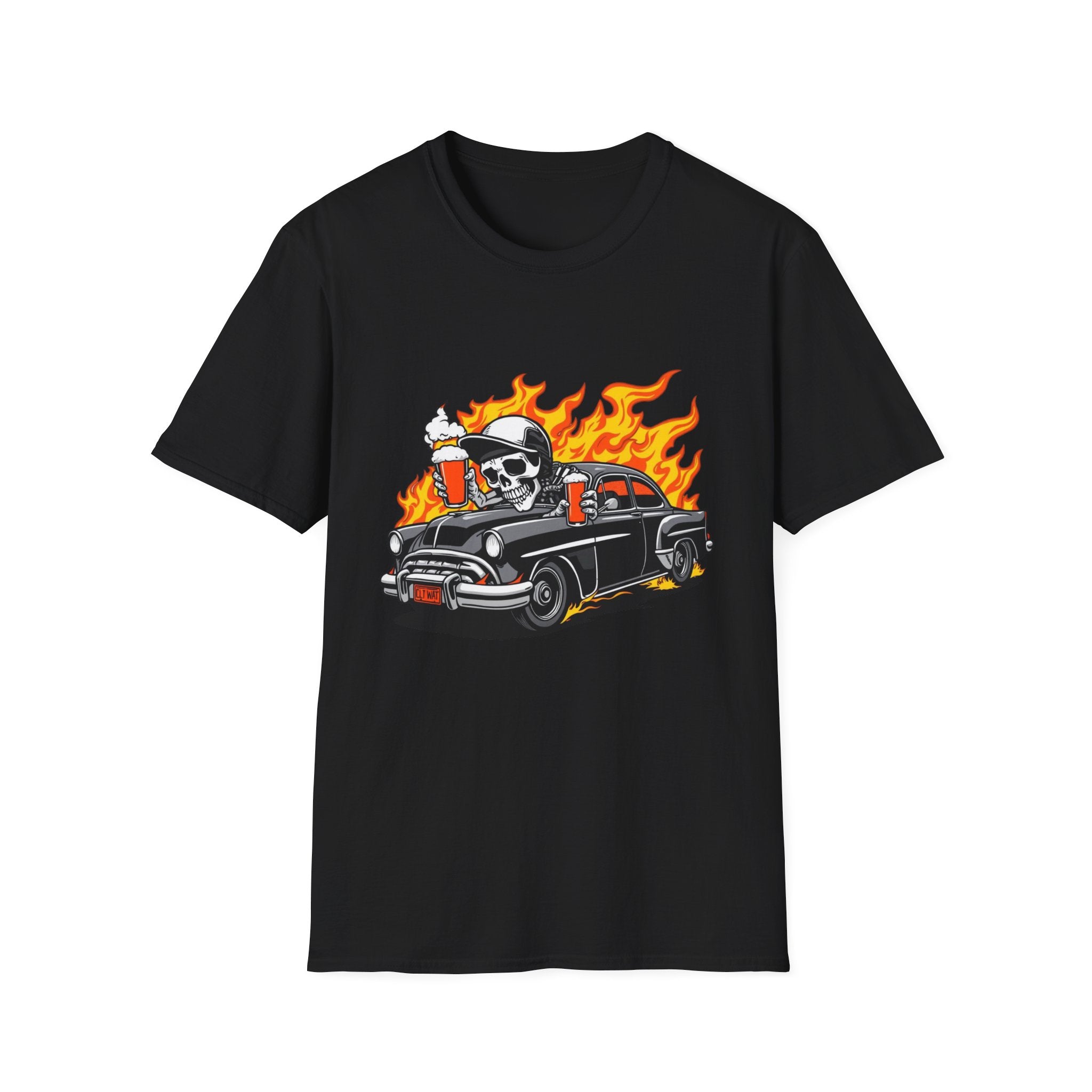 Vintage Hot Rod Skull Tee — Flaming Classic Car Graphic T-Shirt