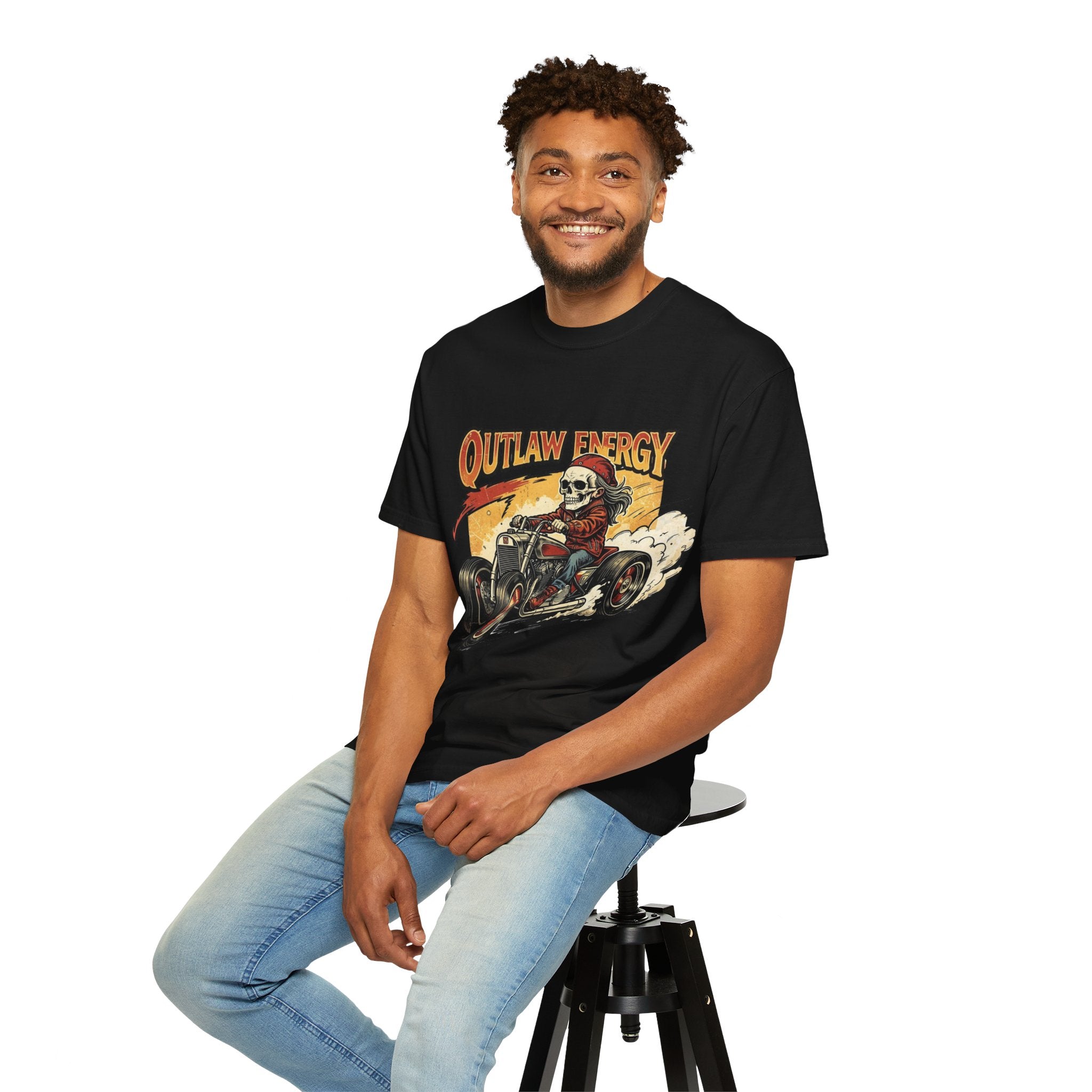 Outlaw Energy T-Shirt — Vintage Skull Hot Rod Graphic Tee