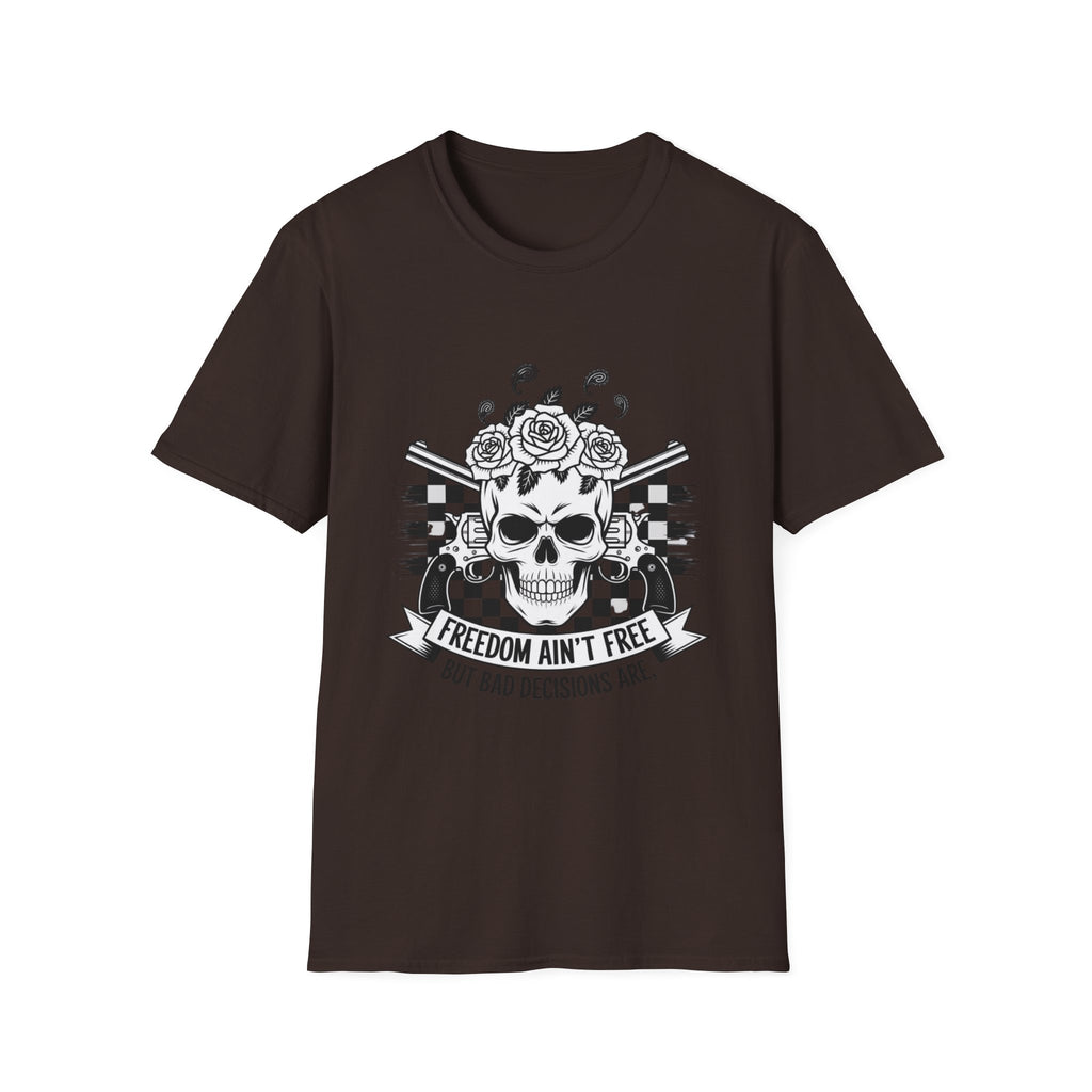 Skull & Roses T‑Shirt — “Freedom Ain’t Free” Racing Flag Graphic