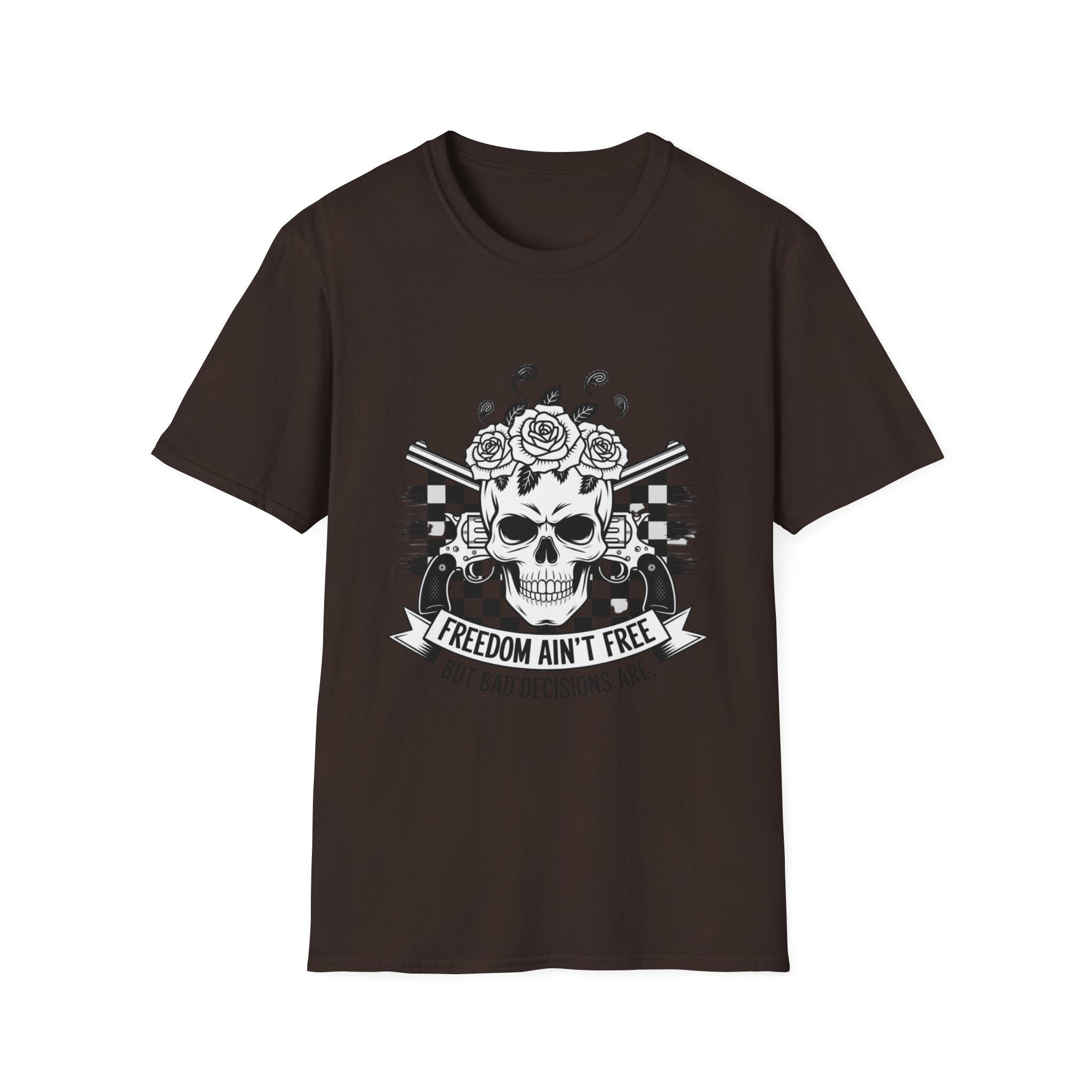 Skull & Roses T‑Shirt — “Freedom Ain’t Free” Racing Flag Graphic