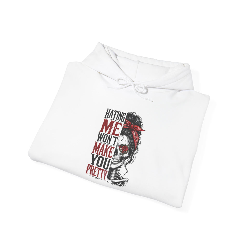 Hating Me Won't Make You Pretty Hoodie | Skull Bandana Pin-Up Graphic