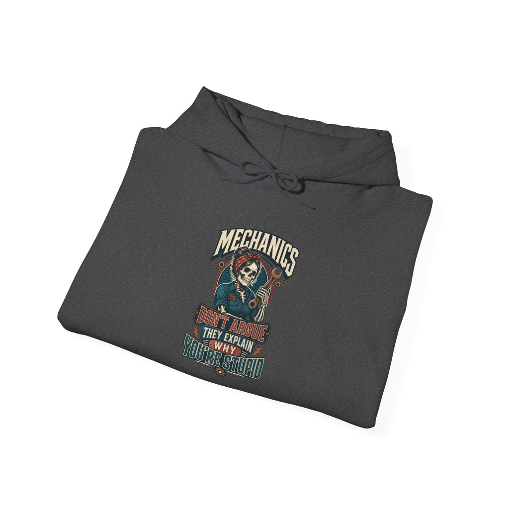 Mechanics Don't Argue Hoodie | Funny Vintage Skeleton Mechanic