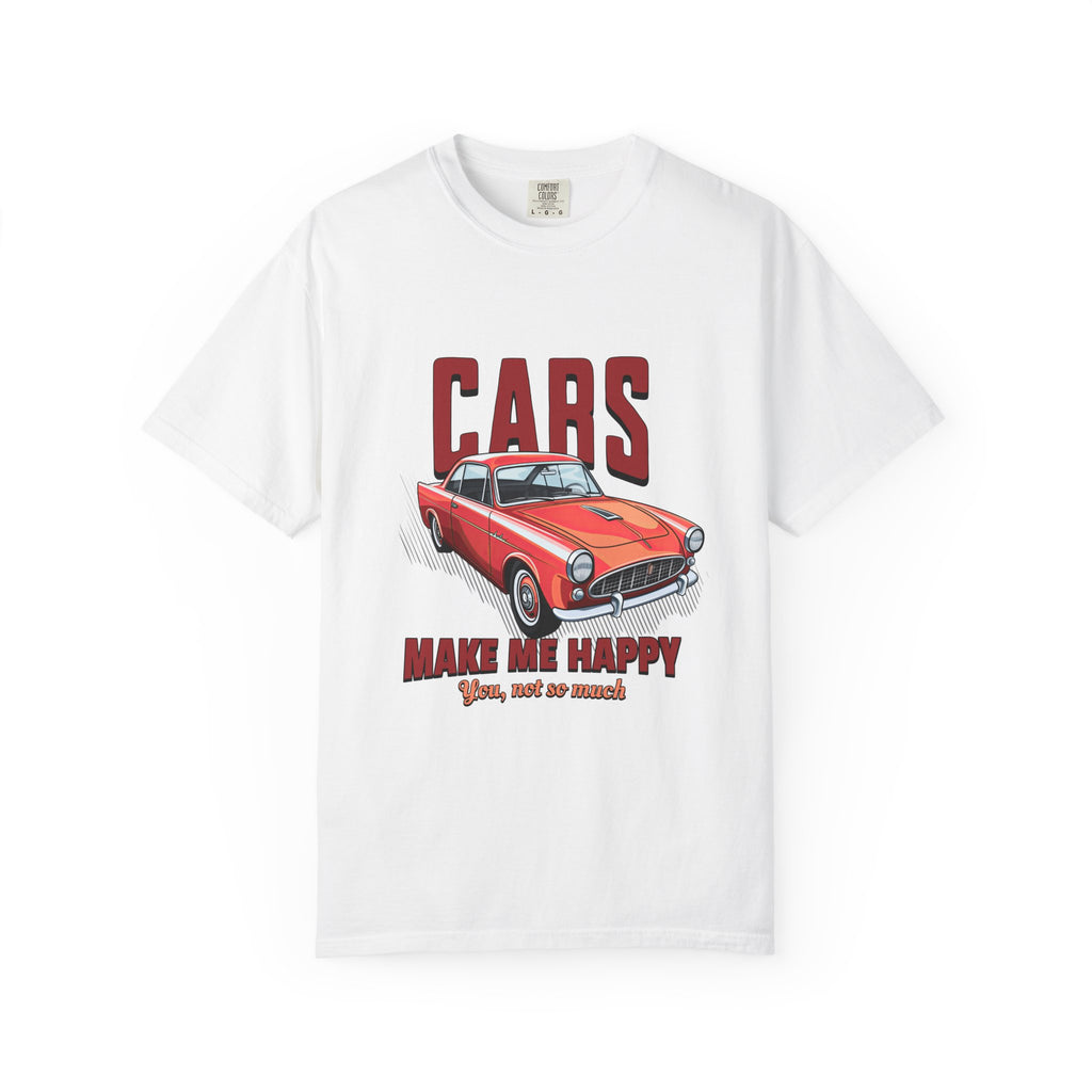 Cars Make Me Happy T-Shirt — Classic Red Sports Car Graphic Tee