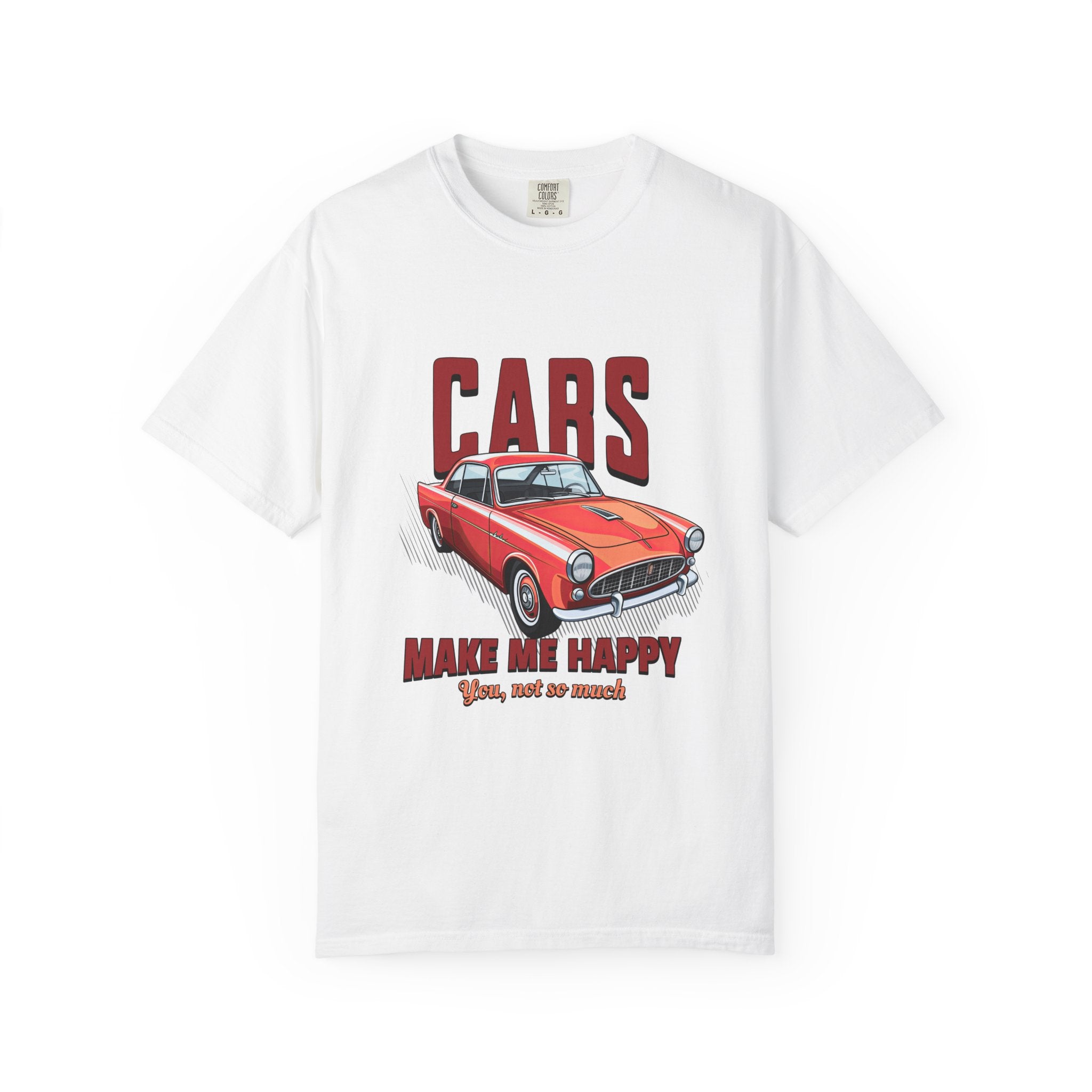 Cars Make Me Happy T-Shirt — Classic Red Sports Car Graphic Tee