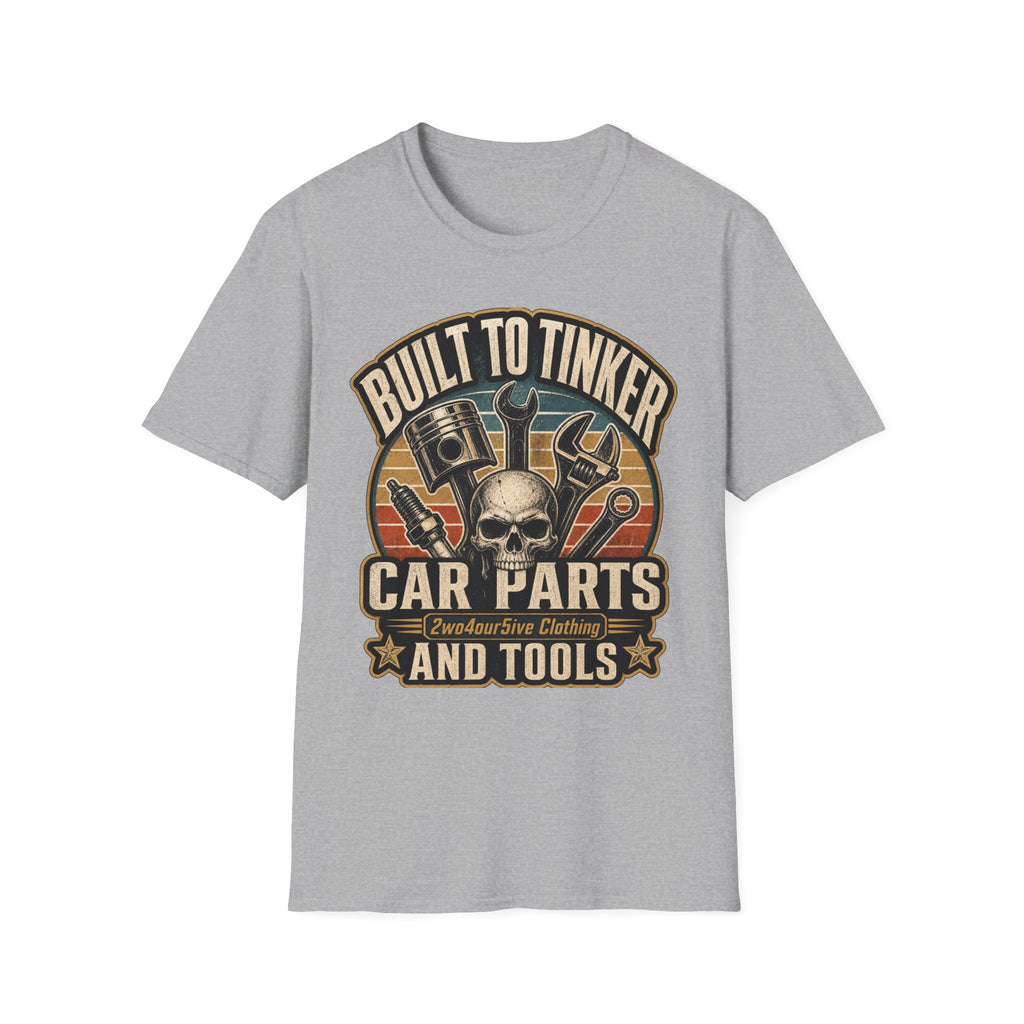 Built to Tinker Car Parts and Tools Tee — Vintage Mechanic Skull Shirt