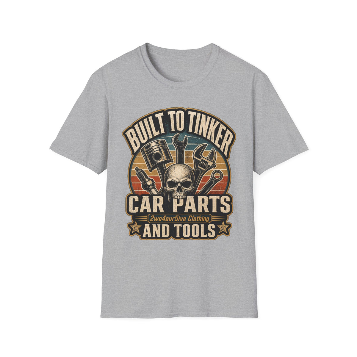 Built to Tinker Car Parts and Tools Tee — Vintage Mechanic Skull Shirt