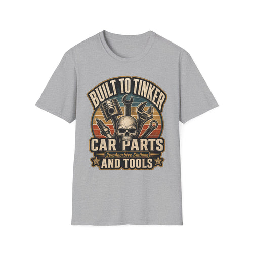 Built to Tinker Car Parts and Tools Tee — Vintage Mechanic Skull Shirt