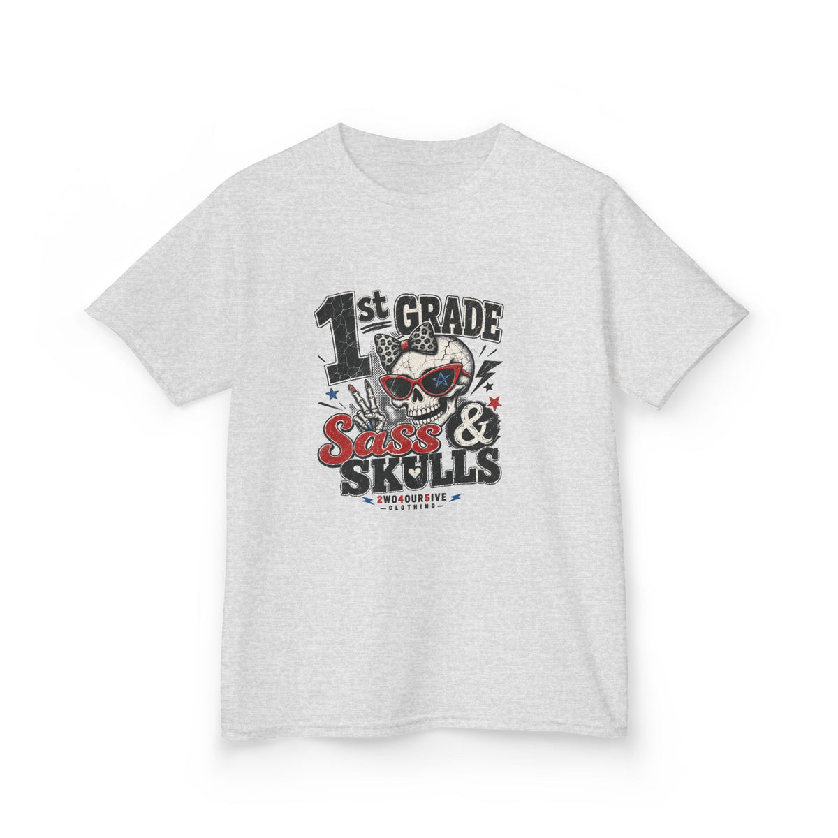 1st Grade Skulls & Sparks Kids Tee — Cute Rocker School Shirt for Back to School