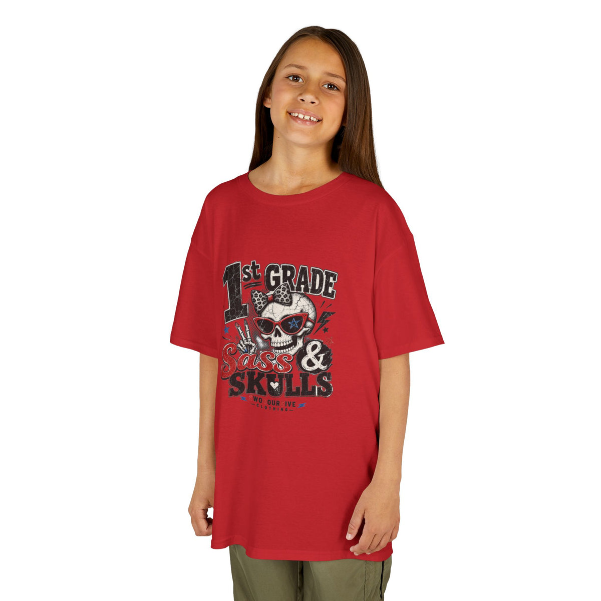 1st Grade Skulls & Sparks Kids Tee — Cute Rocker School Shirt for Back to School