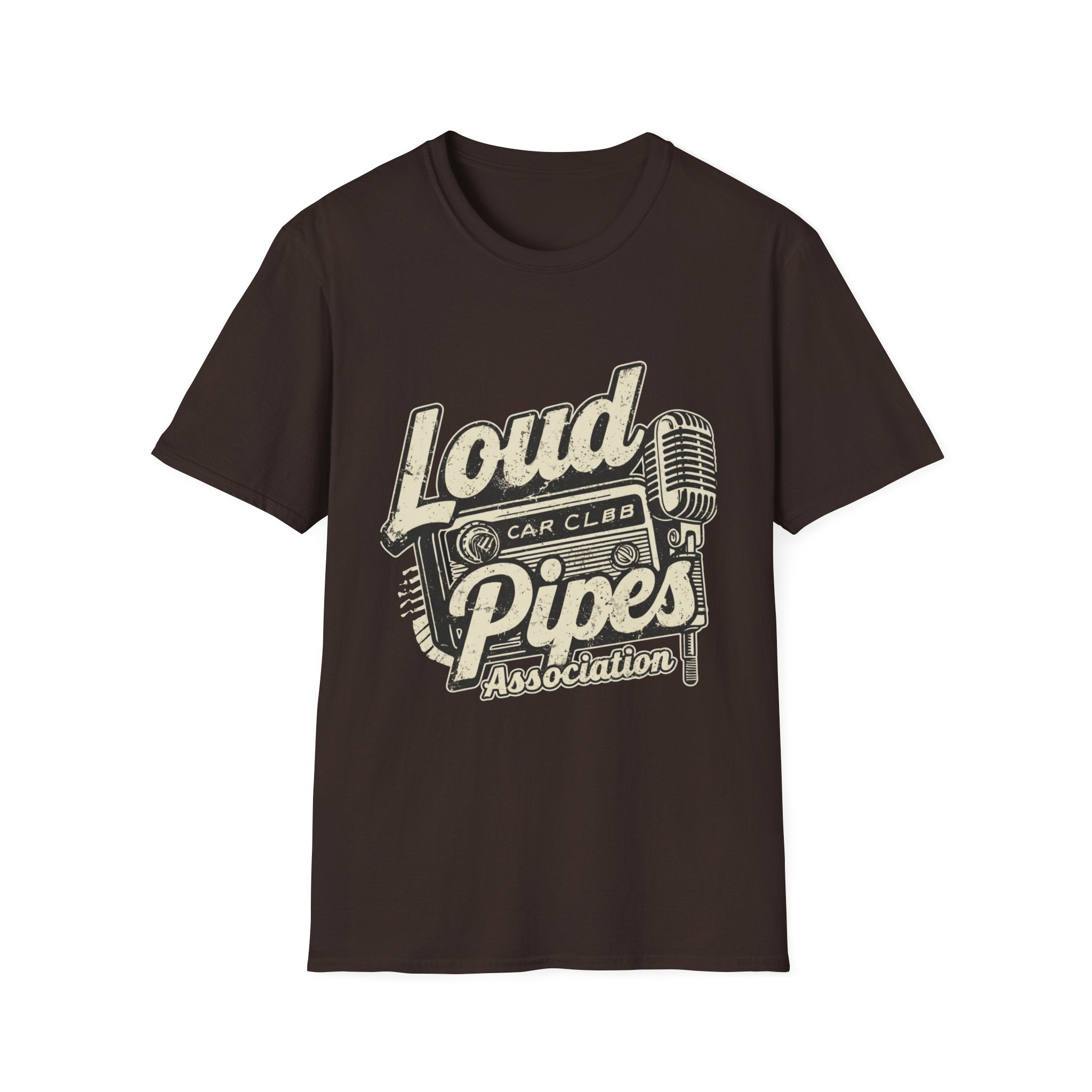 Loud Pipes Car Club T-Shirt — Retro Microphone Vintage Racing Tee
