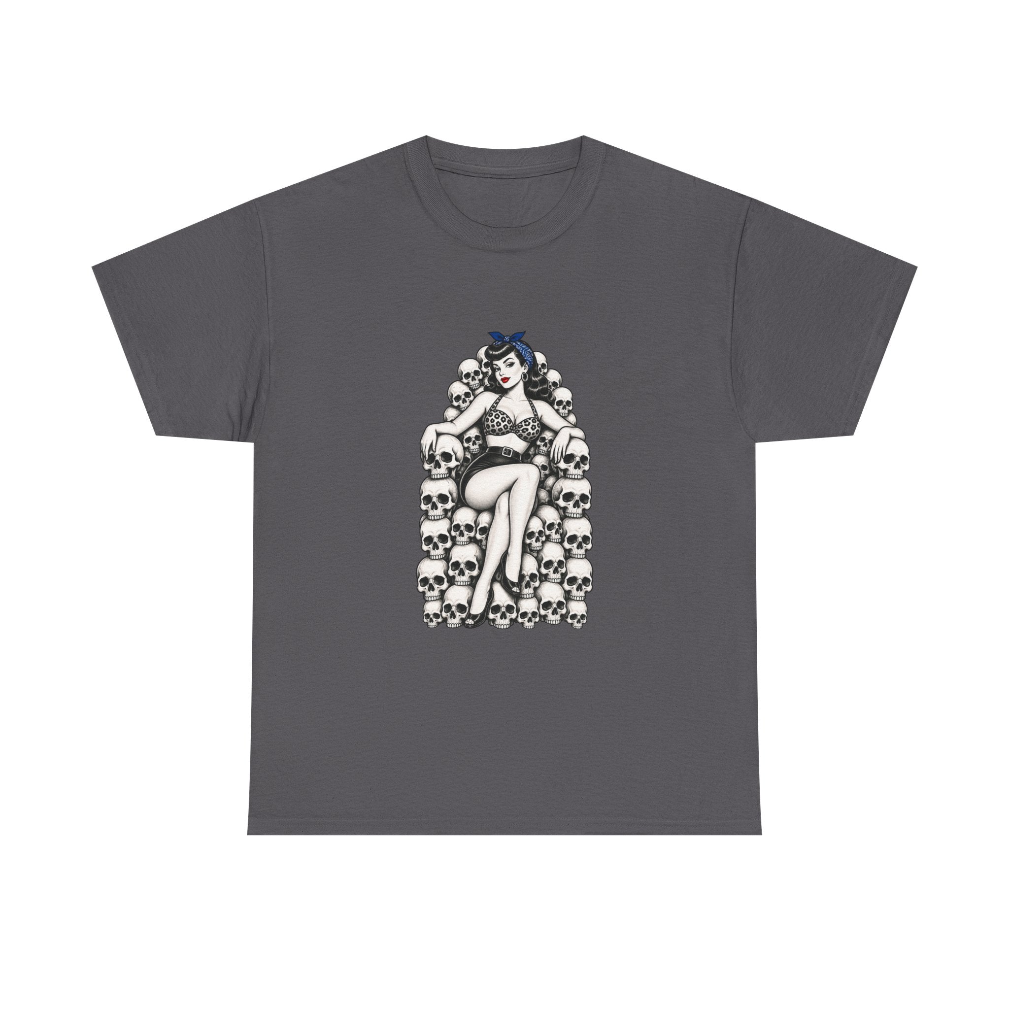 Skull Throne Pin-Up T-Shirt — Retro Goth Rockabilly Tee