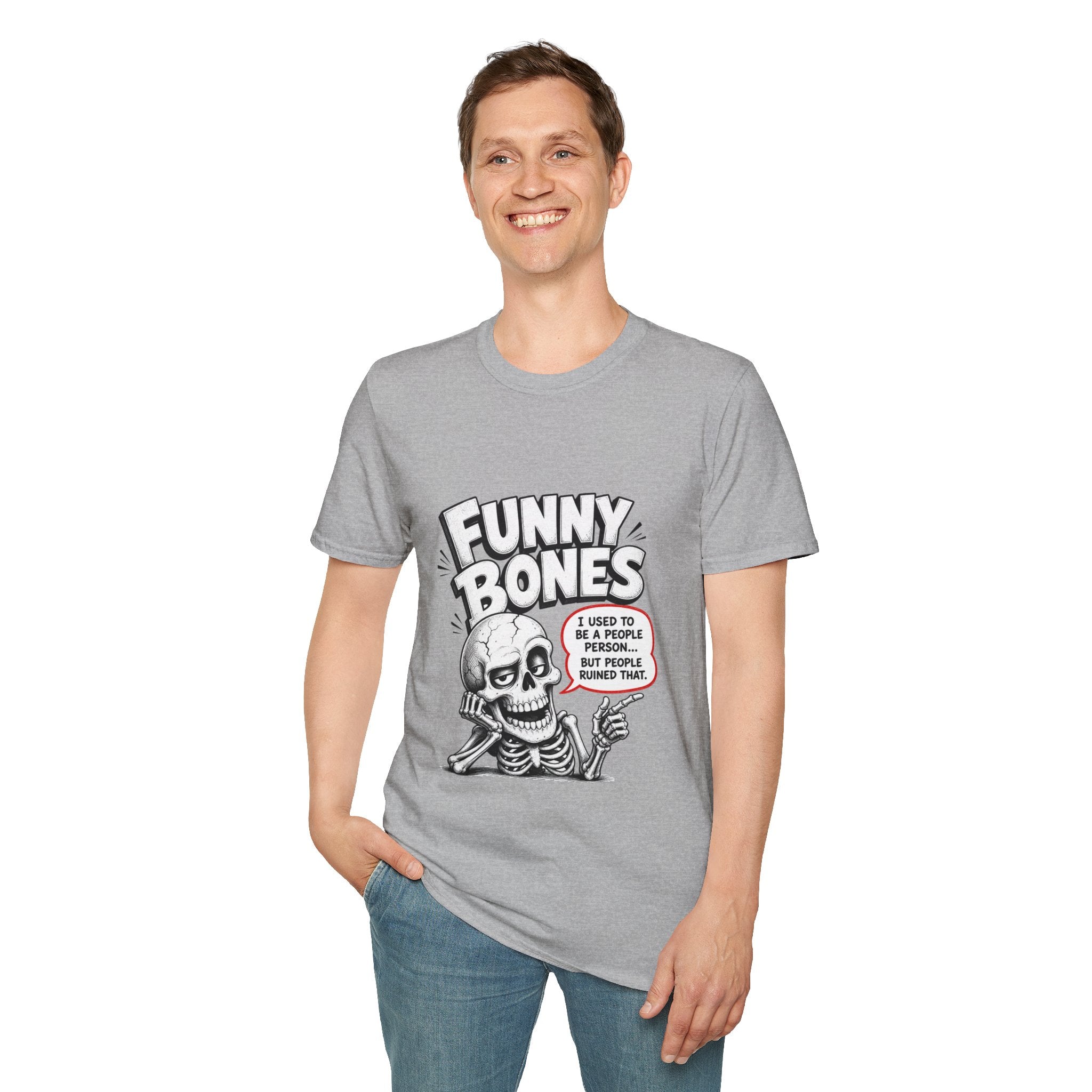 Funny Bones Skeleton T-Shirt — Humorous Retro Skull Tee (I Used to Be a People Person)