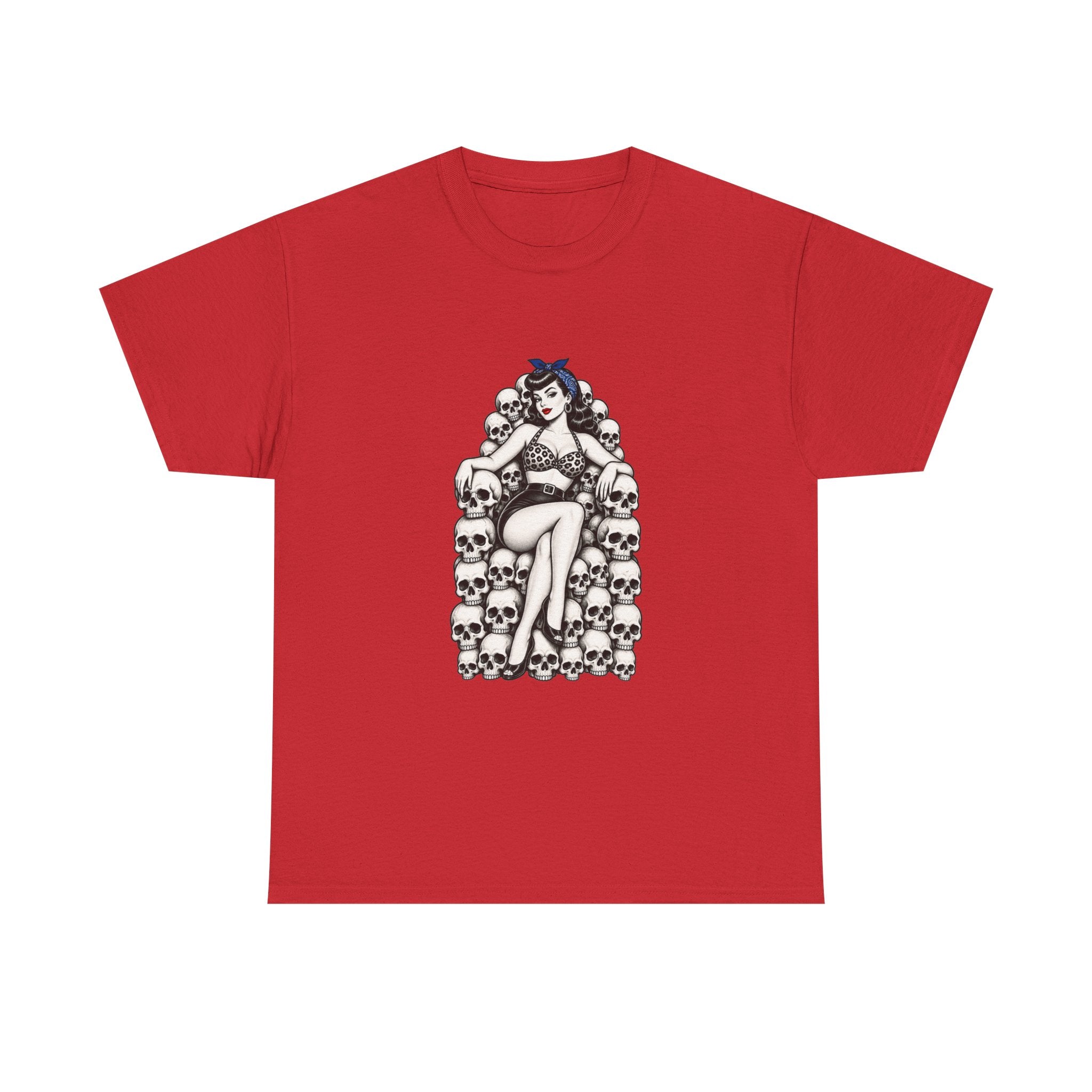 Skull Throne Pin-Up T-Shirt — Retro Goth Rockabilly Tee