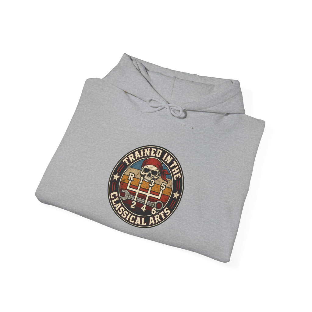 Trained in the Classical Arts Hoodie | Manual Stick Shift Car