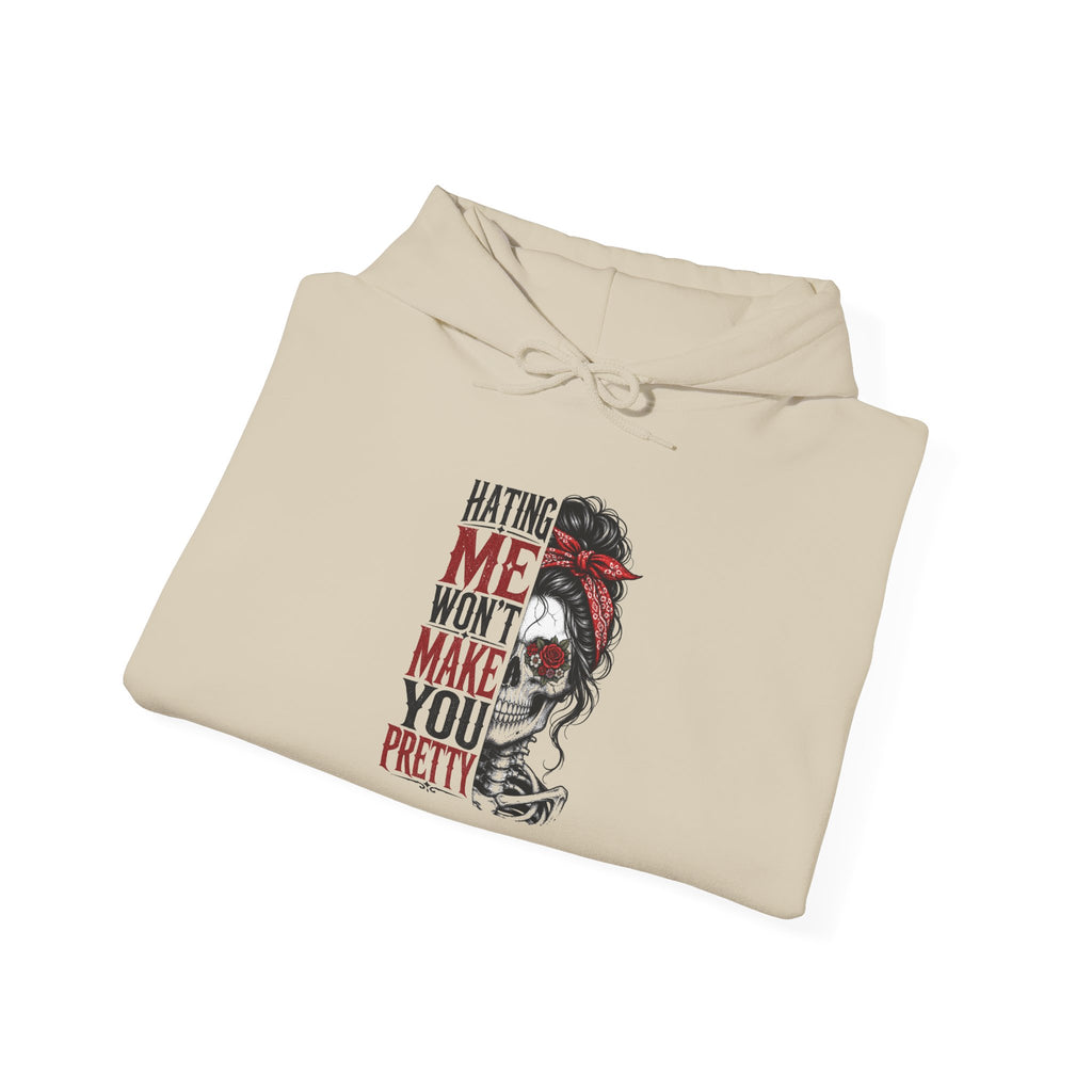 Hating Me Won't Make You Pretty Hoodie | Skull Bandana Pin-Up Graphic