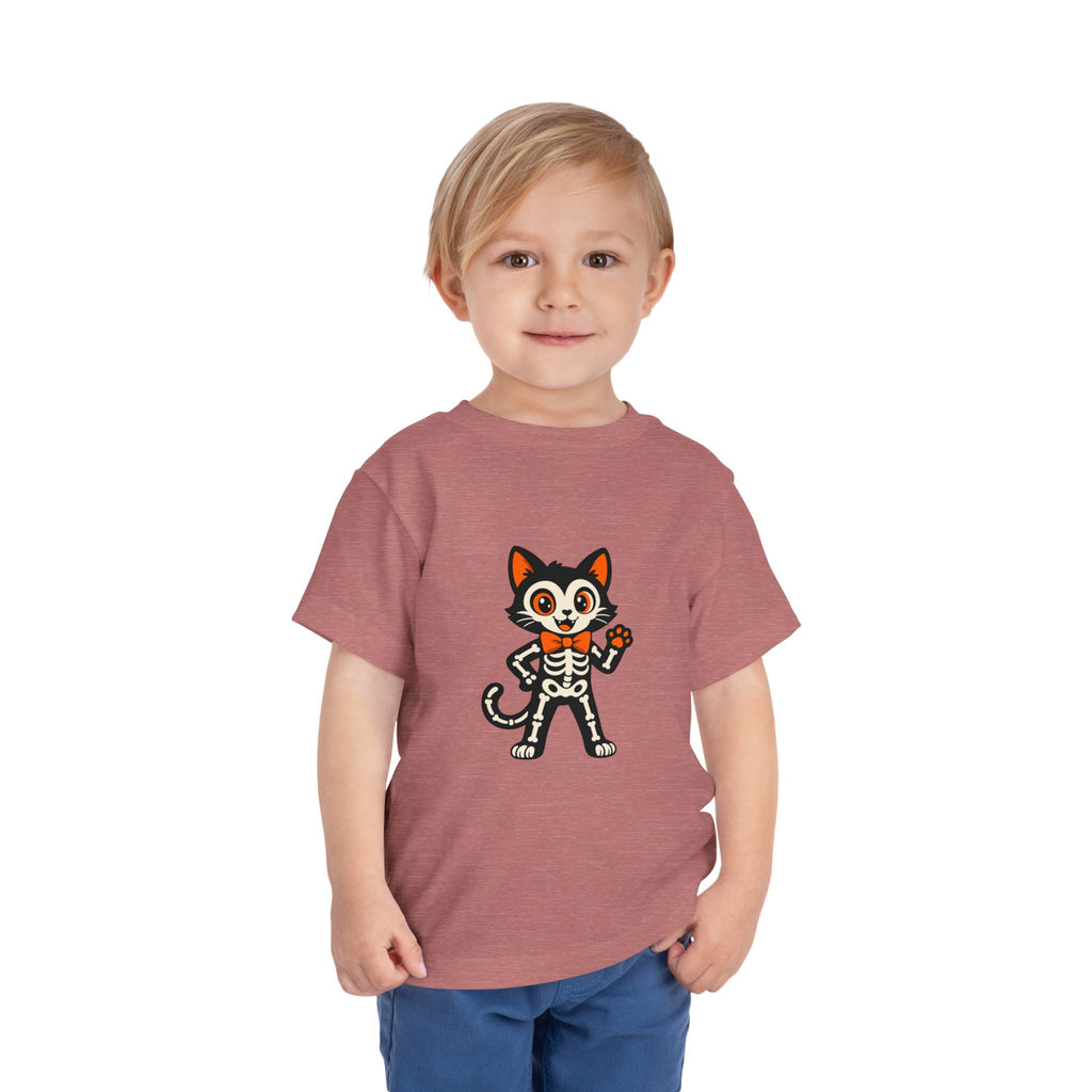 Toddler Tee — Cute Cat Skeleton Halloween Shirt