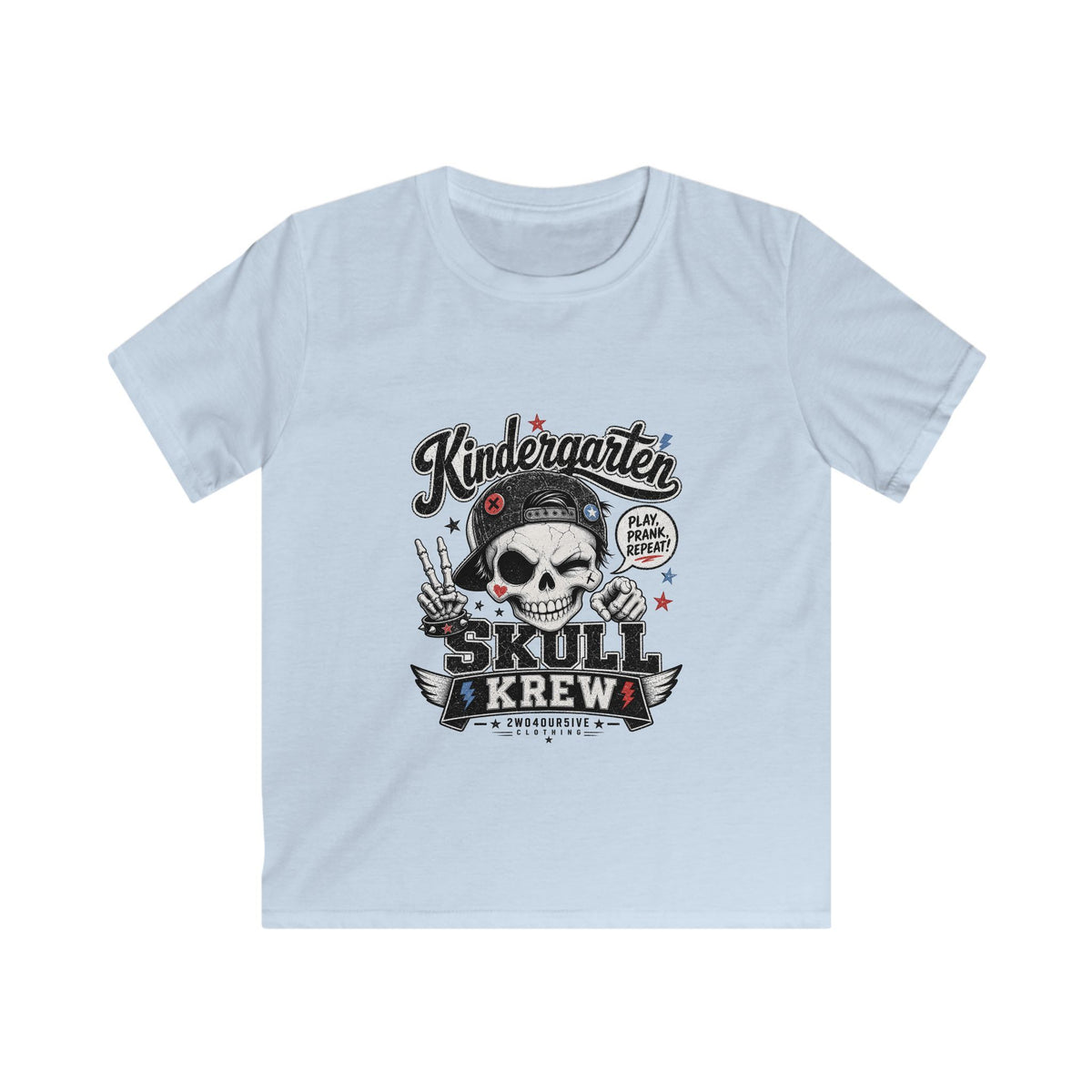 Kids Tee — "Kindergarten Skull Krew" Graphic T‑Shirt (Back‑to‑School, Playful Punk Design)