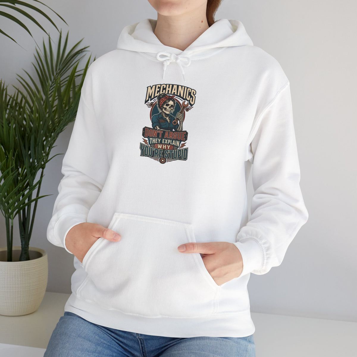 Mechanics Don't Argue Hoodie | Funny Vintage Skeleton Mechanic
