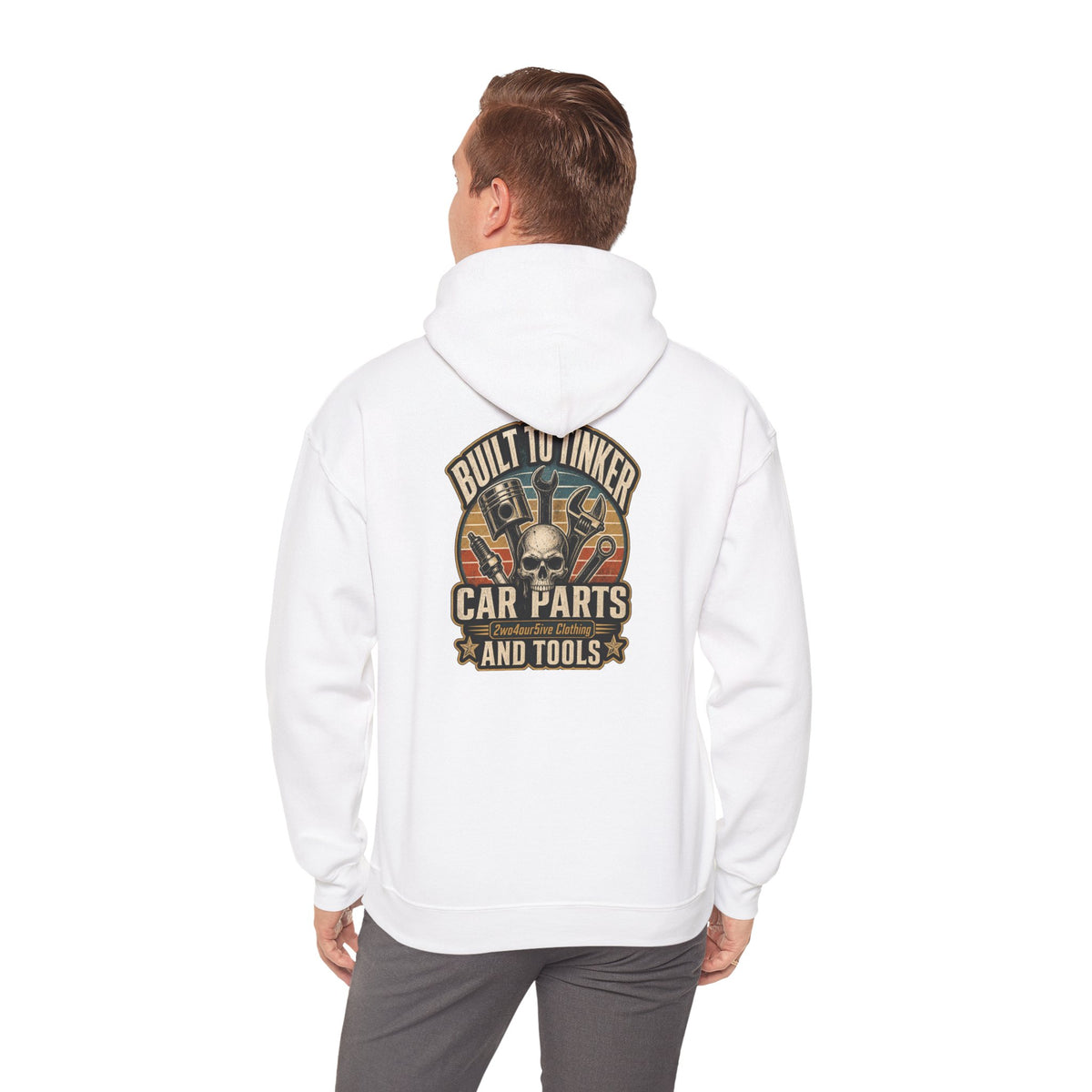 Mechanic Hoodie — "Built by a Thinker" Car Parts & Tools Skull Garage Pullover