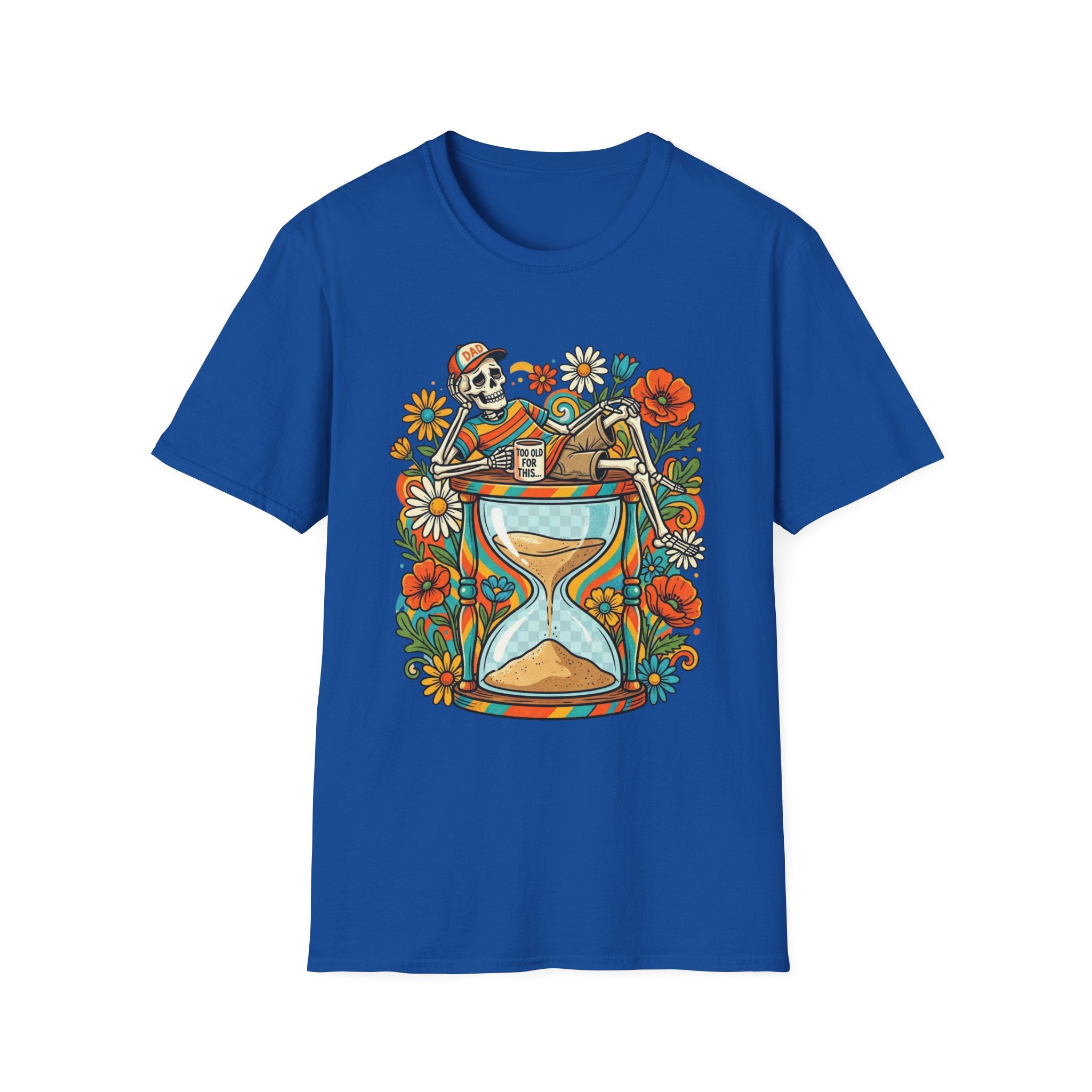 Skeleton Hourglass T-Shirt — Relaxed Skull & Flowers Retro Graphic Tee
