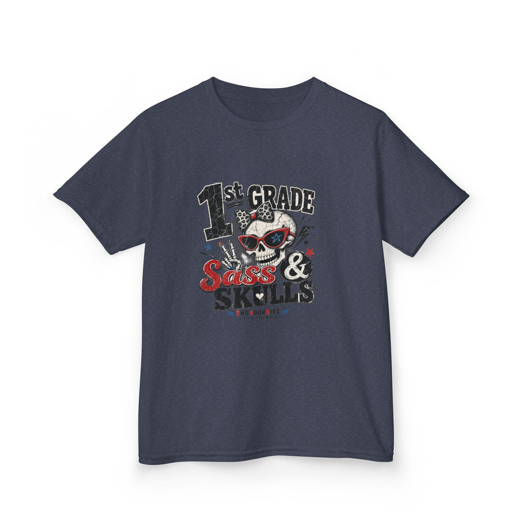 1st Grade Skulls & Sparks Kids Tee — Cute Rocker School Shirt for Back to School