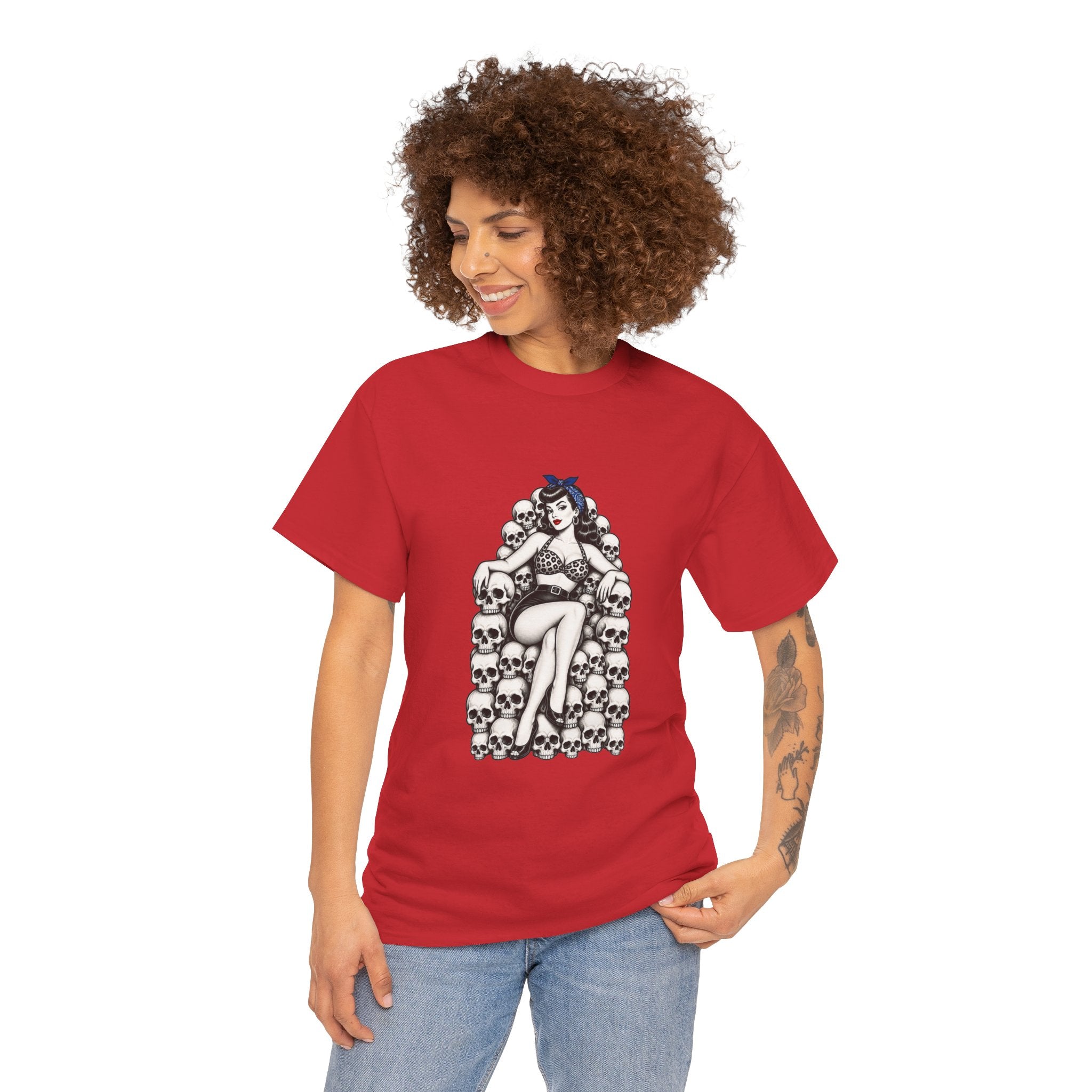 Skull Throne Pin-Up T-Shirt — Retro Goth Rockabilly Tee