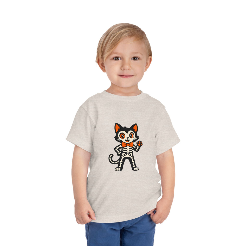 Toddler Tee — Cute Cat Skeleton Halloween Shirt