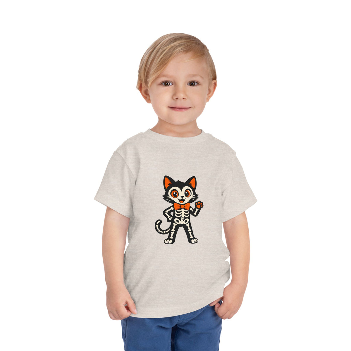 Toddler Tee — Cute Cat Skeleton Halloween Shirt