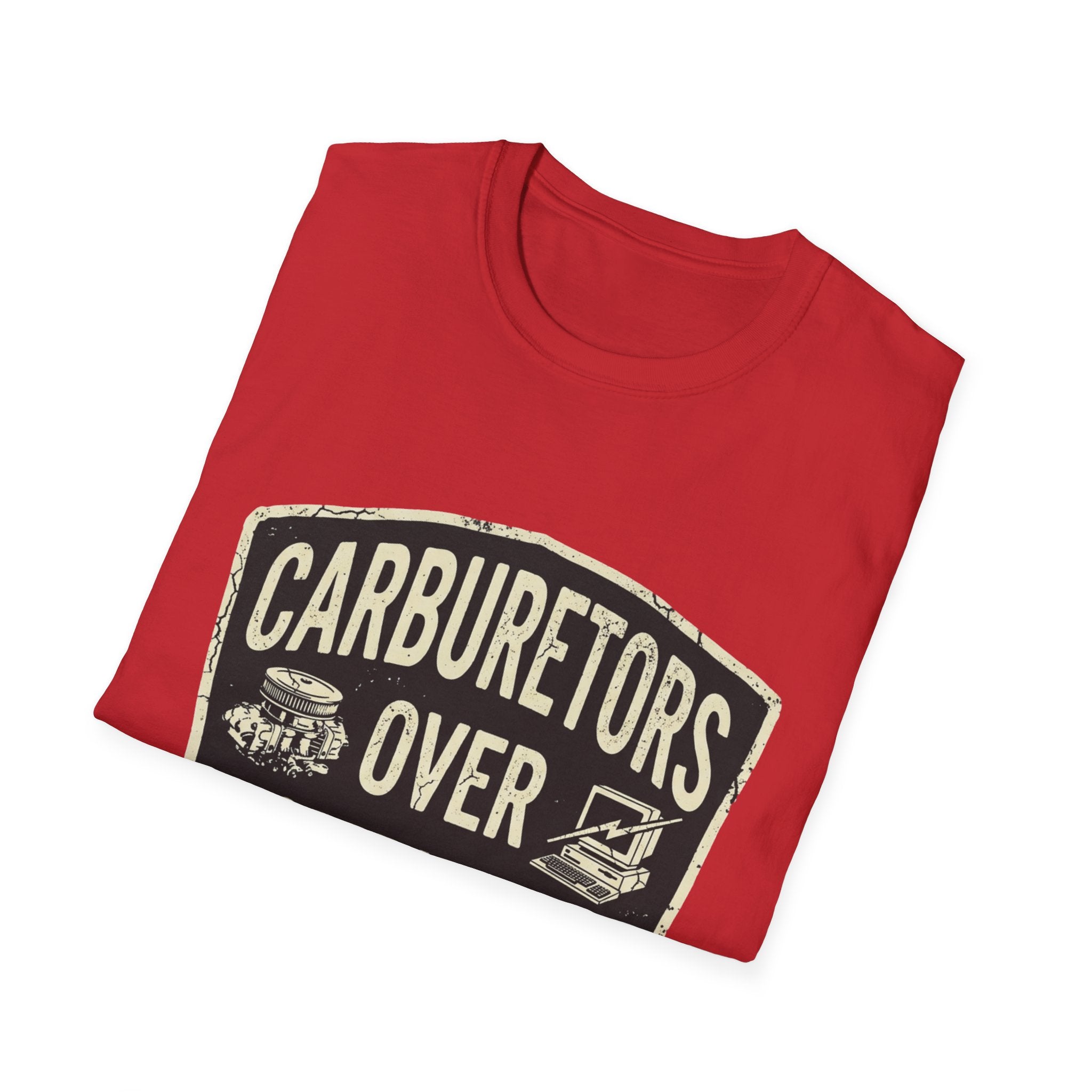 Carburetors Over Computers T-Shirt — Vintage Mechanic Pride Tee