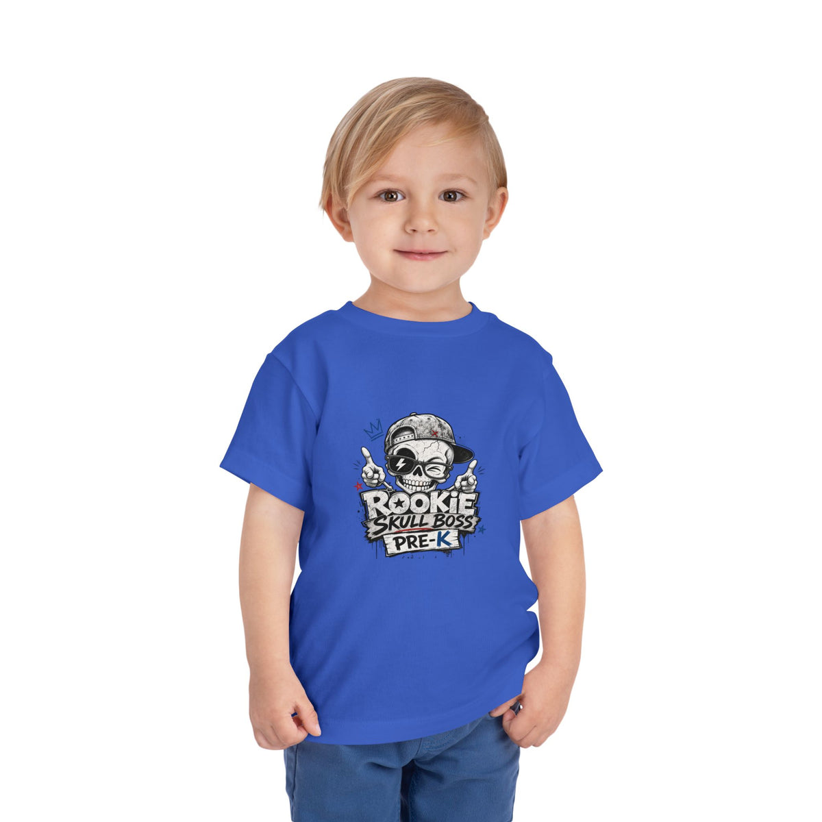 Toddler Tee — "Rookie Skull Boss Pre-K" Graphic Shirt