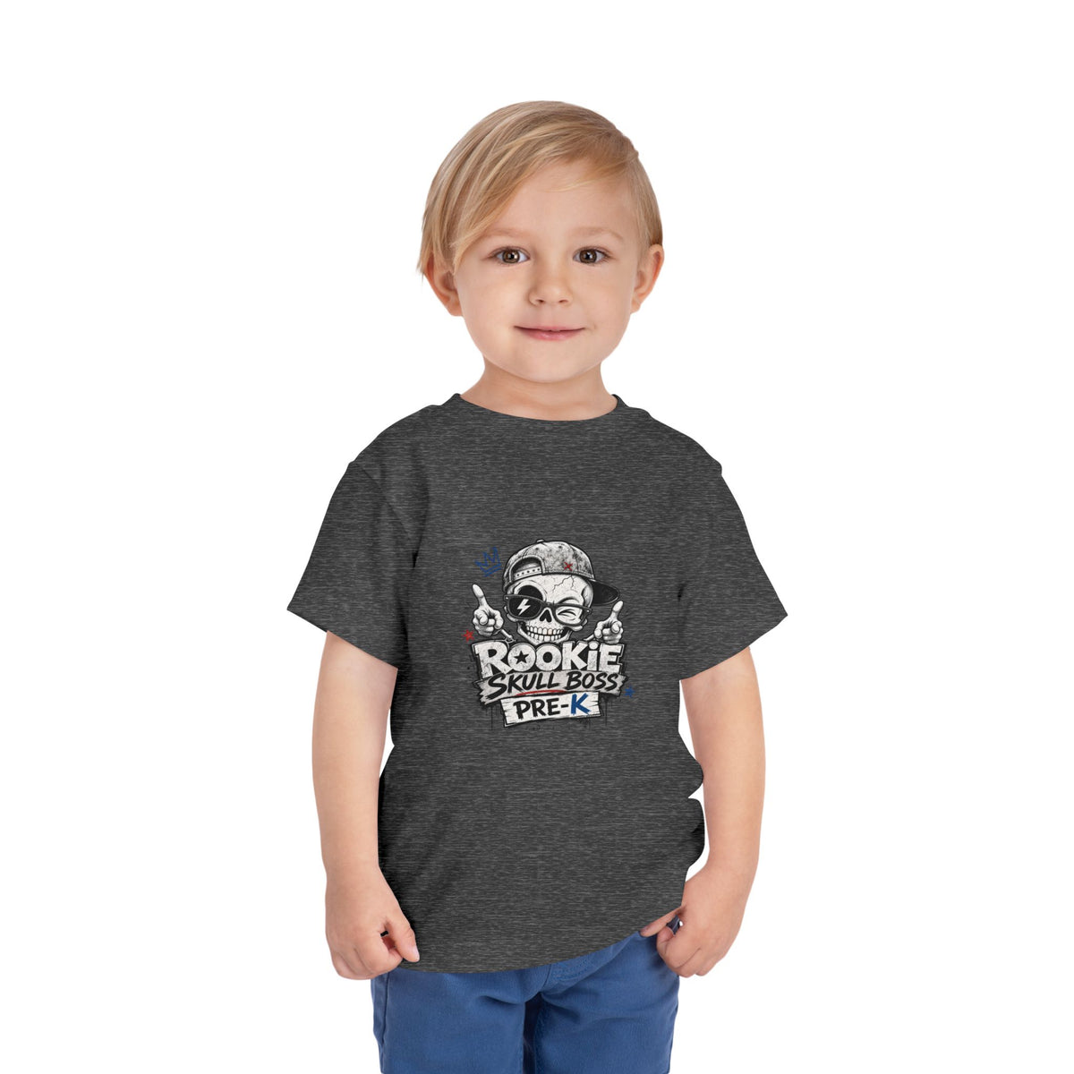 Toddler Tee — "Rookie Skull Boss Pre-K" Graphic Shirt