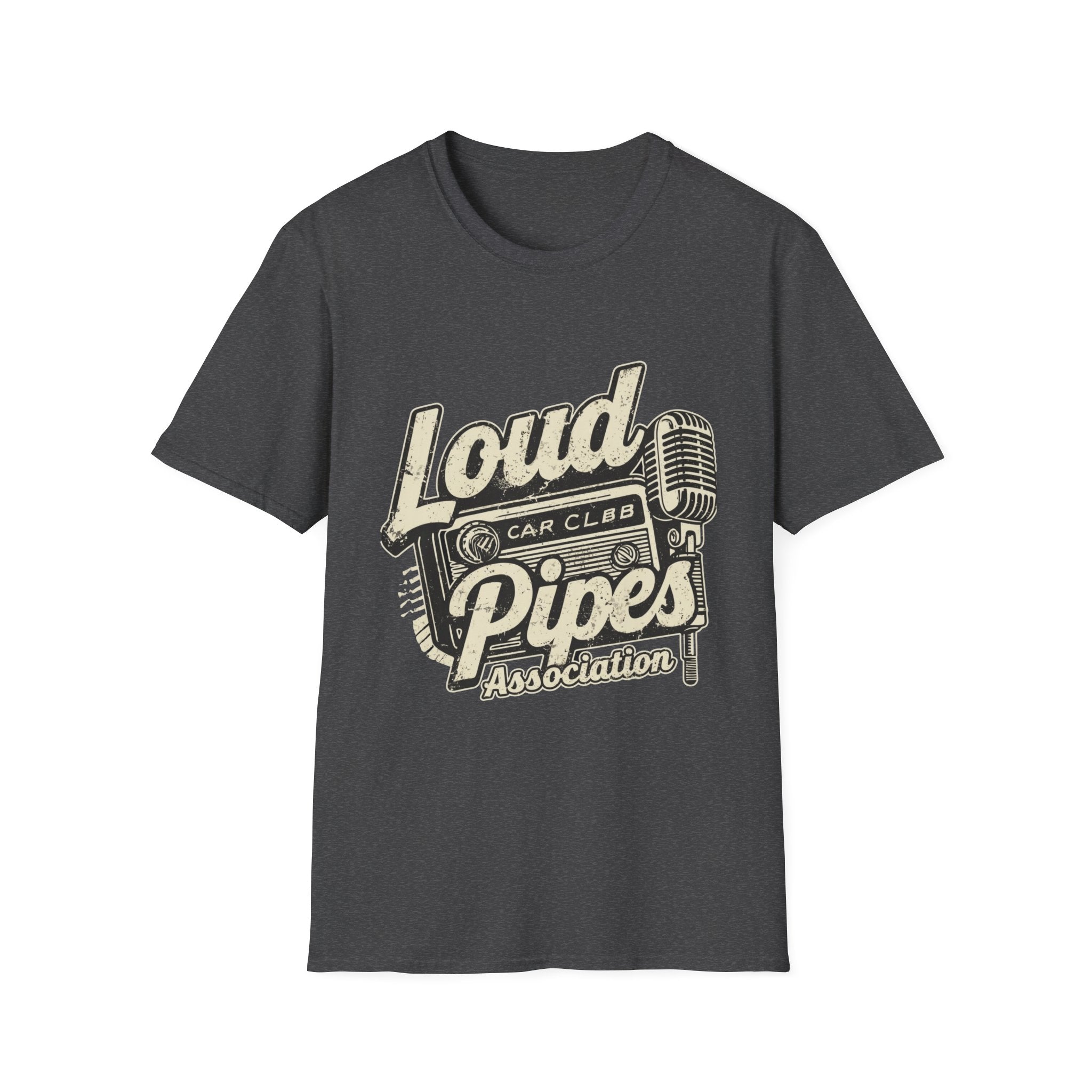 Loud Pipes Car Club T-Shirt — Retro Microphone Vintage Racing Tee