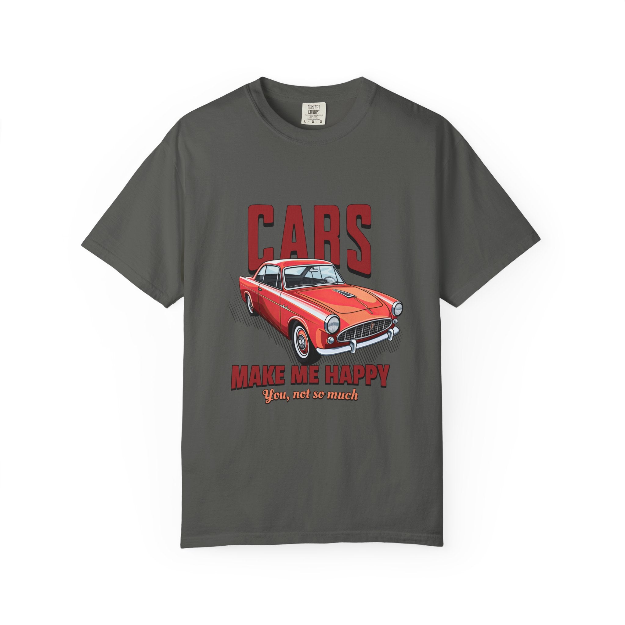 Cars Make Me Happy T-Shirt — Classic Red Sports Car Graphic Tee