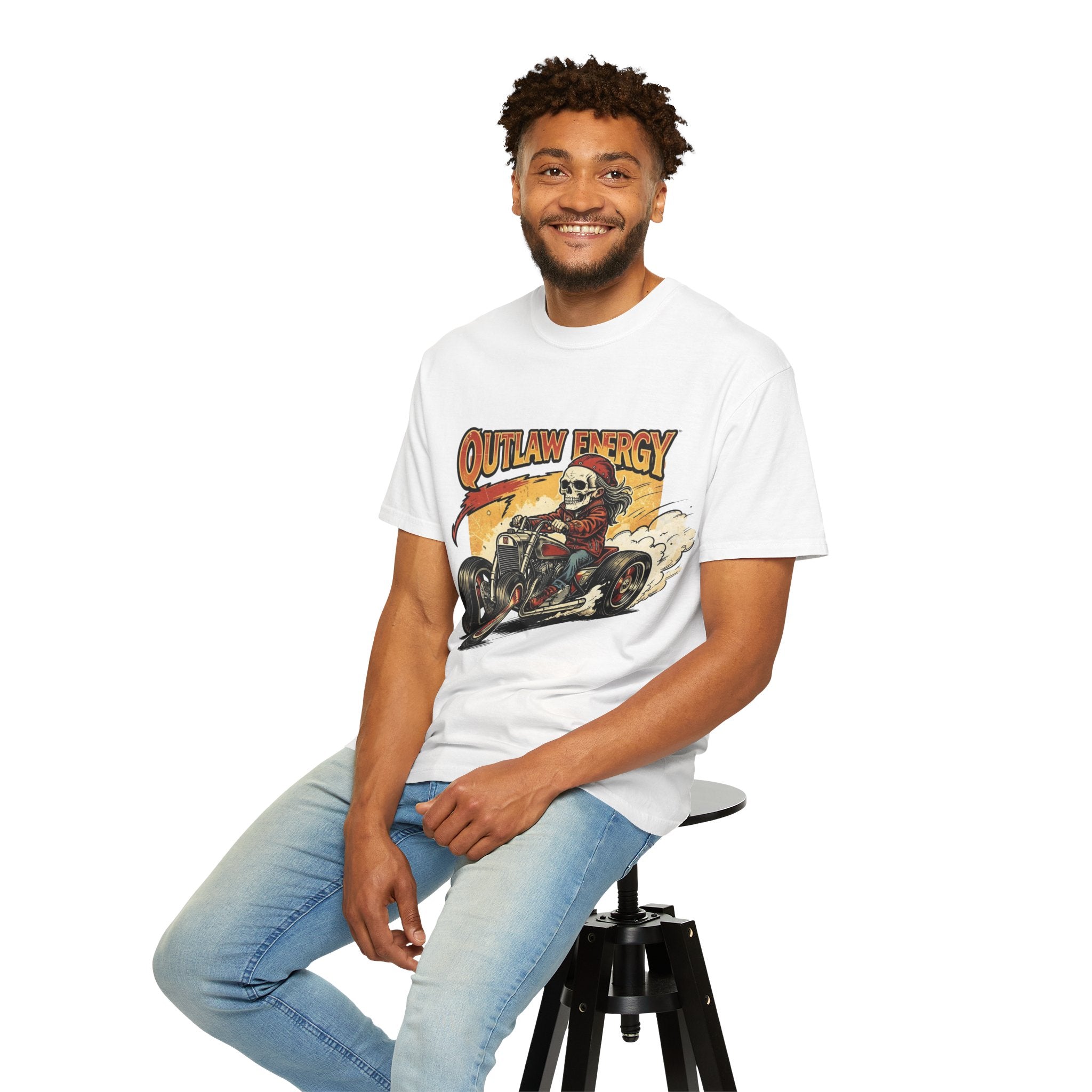 Outlaw Energy T-Shirt — Vintage Skull Hot Rod Graphic Tee