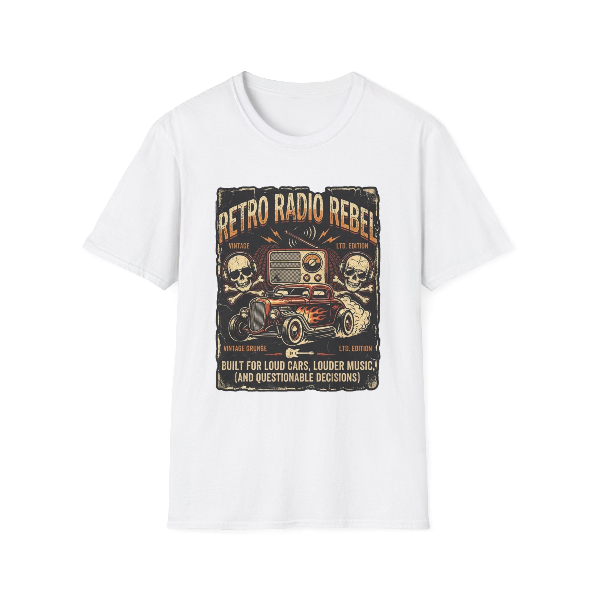 Retro Radio Rebel T-Shirt — Vintage Car, Skull & Stereo Graphic Tee