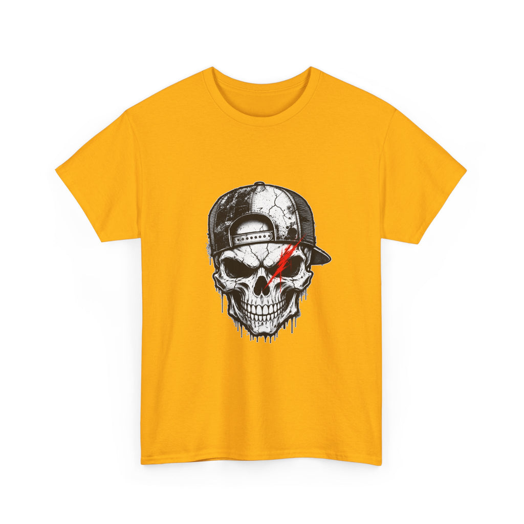 Skull Cap T-Shirt — Grunge Skull with Red Eye Slash Graphic