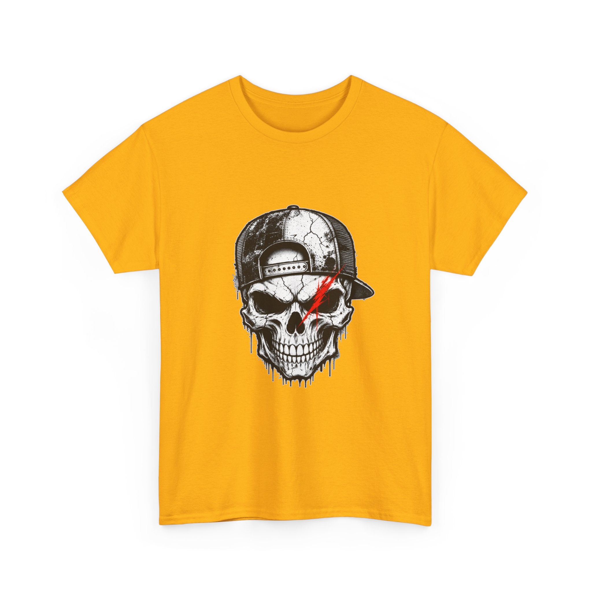 Skull Cap T-Shirt — Grunge Skull with Red Eye Slash Graphic