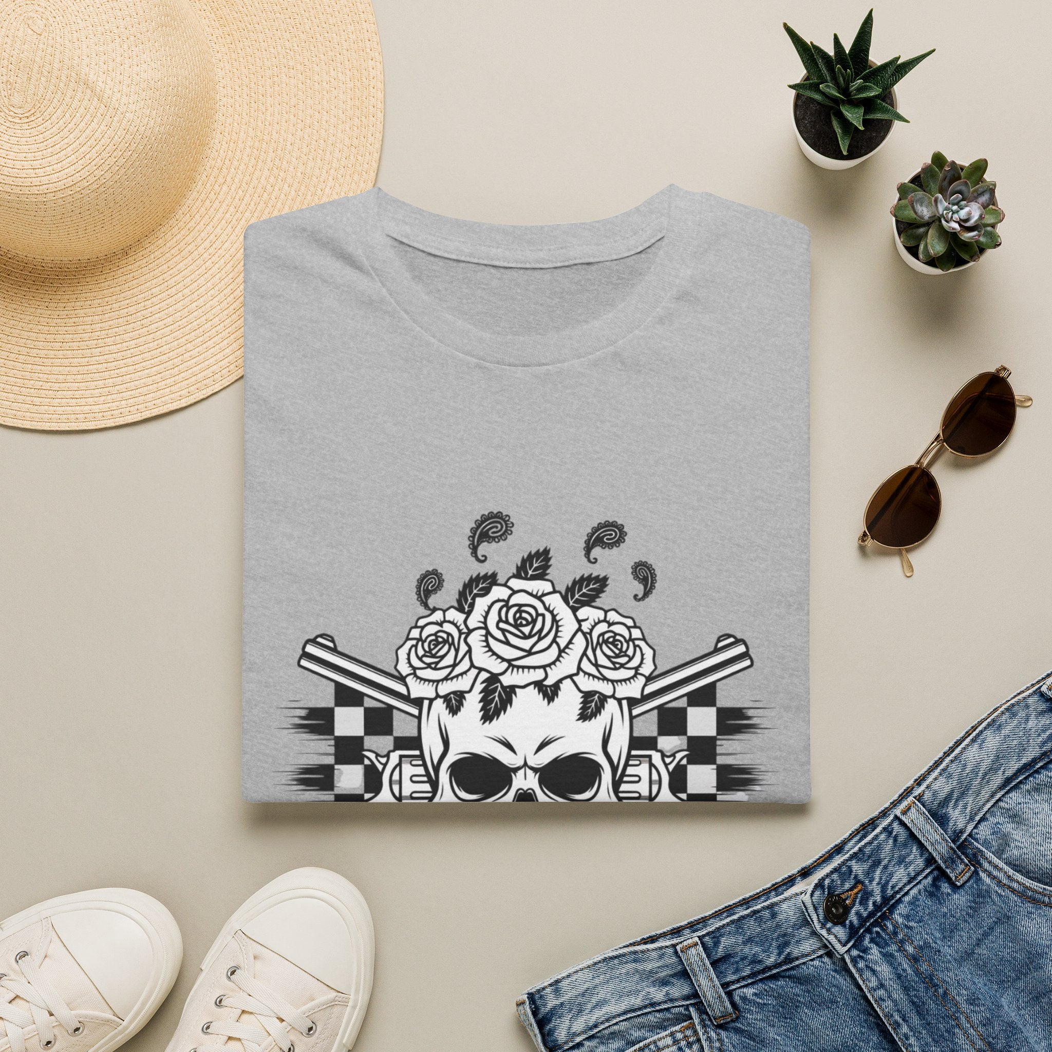 Skull & Roses T‑Shirt — “Freedom Ain’t Free” Racing Flag Graphic