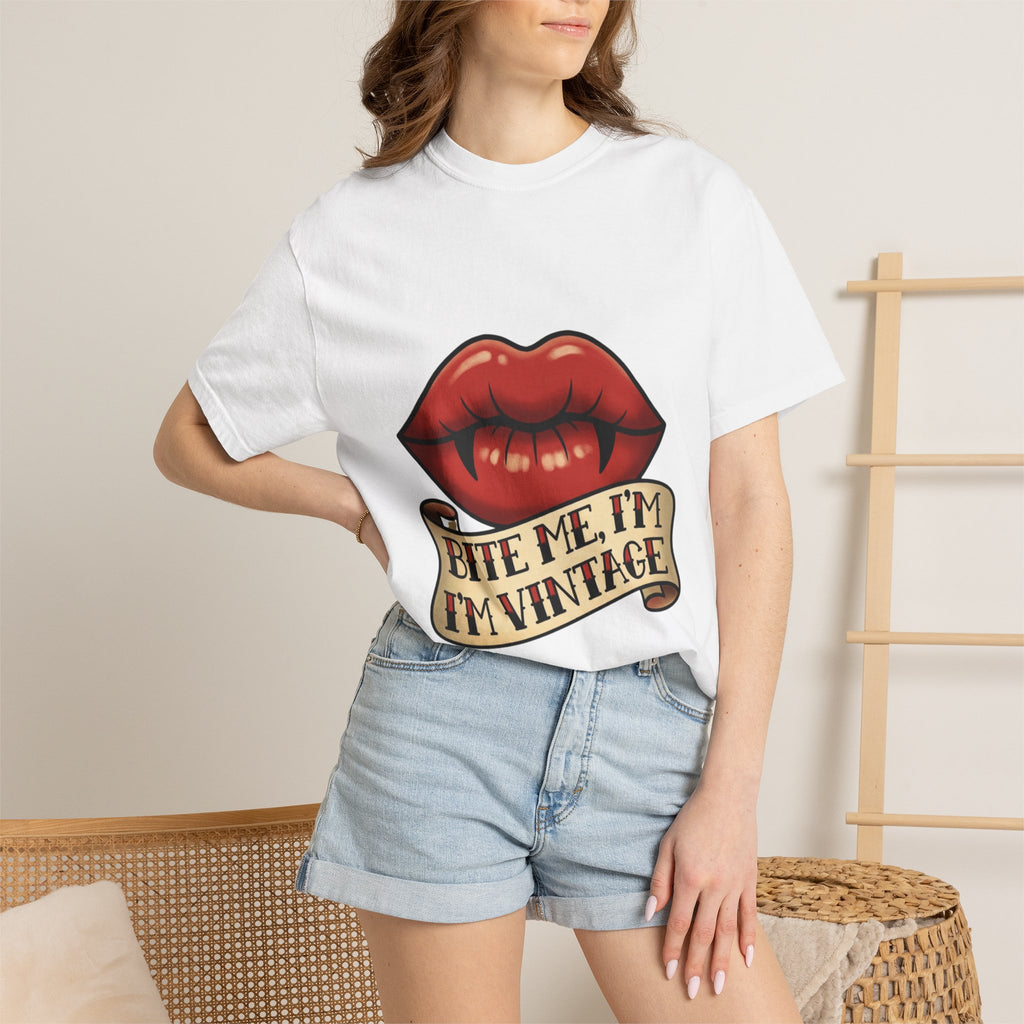 Vintage Tattoo Lips T-Shirt — "Bite Me, I'm Vintage" Graphic Tee