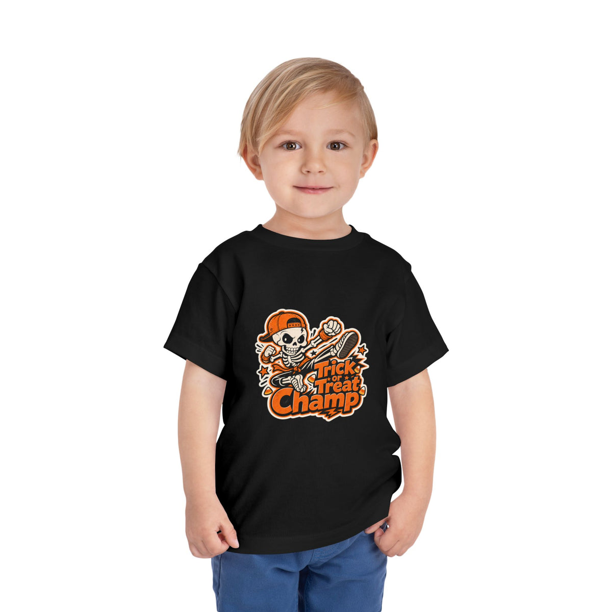 Toddler Tee — 'Trick or Treat Champ' Halloween Skeleton Skate Graphic