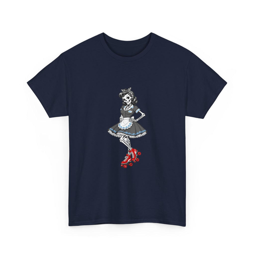 Vintage Gothic Doll T‑Shirt — Red Roller Skate Skeleton Girl Tee