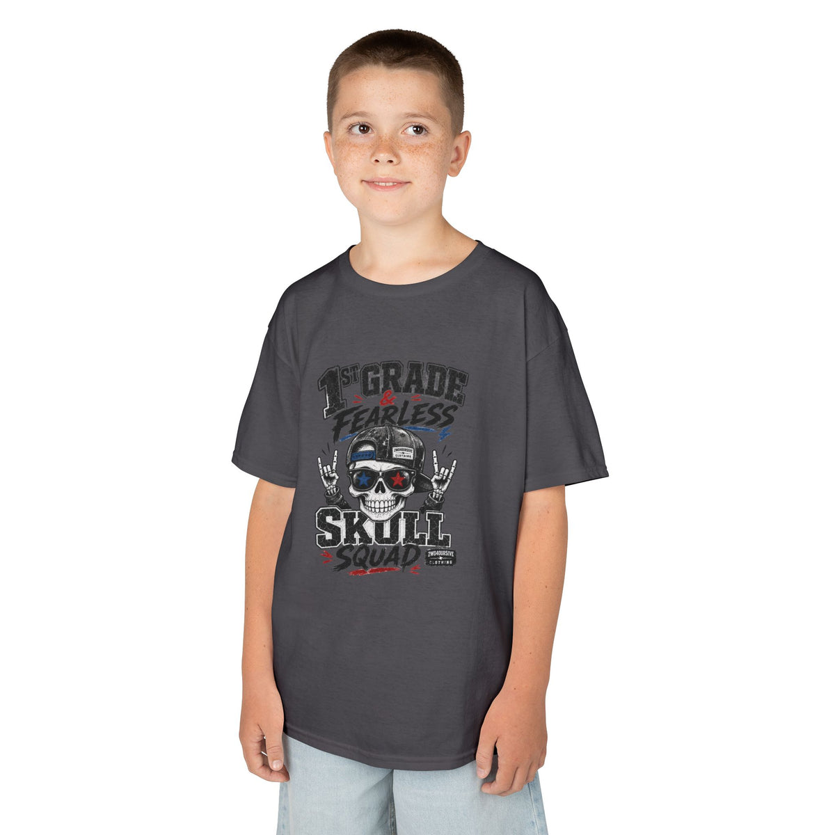 Kids Skull Squad T‑Shirt – 1st Grade Fearless Design