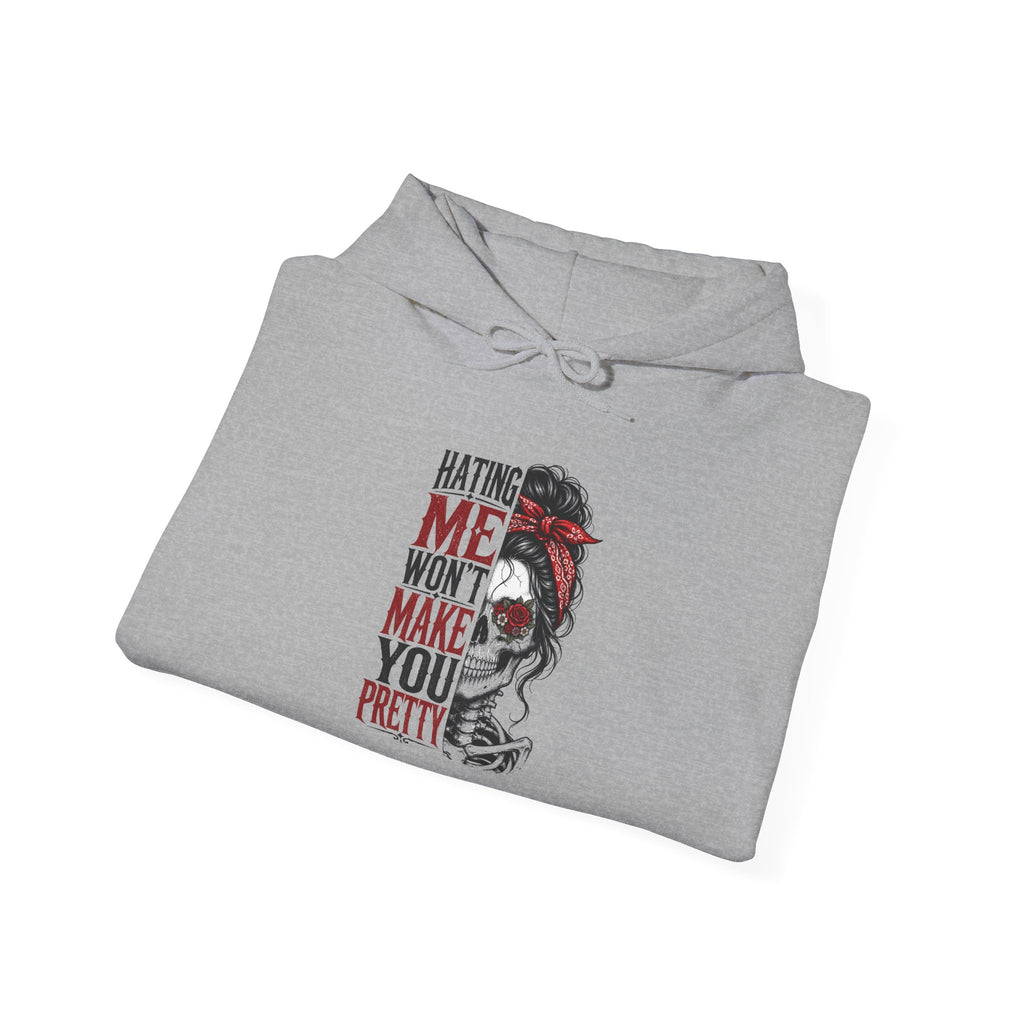 Hating Me Won't Make You Pretty Hoodie | Skull Bandana Pin-Up Graphic