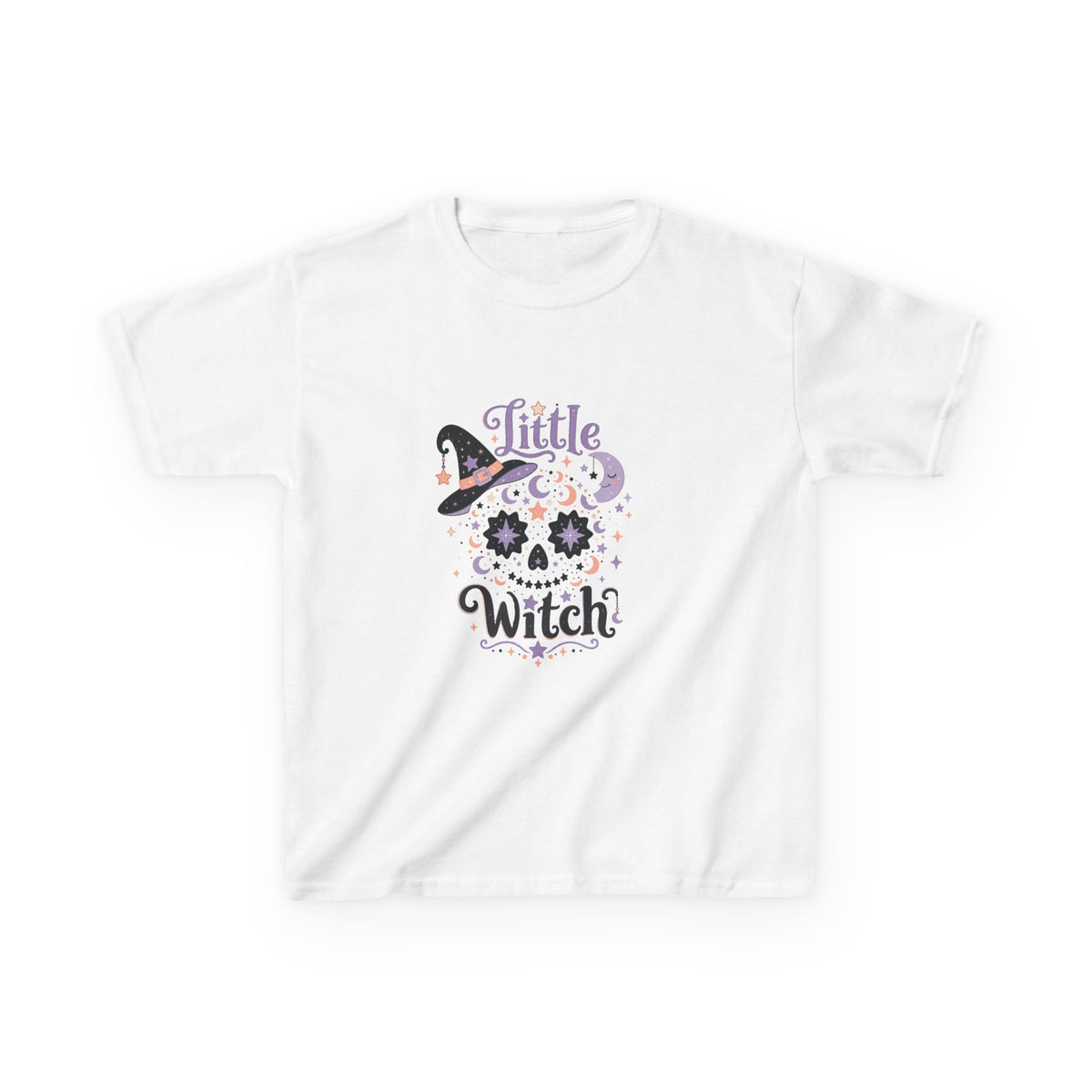 Kids T-Shirt - "Little Witch" Halloween Skull Design