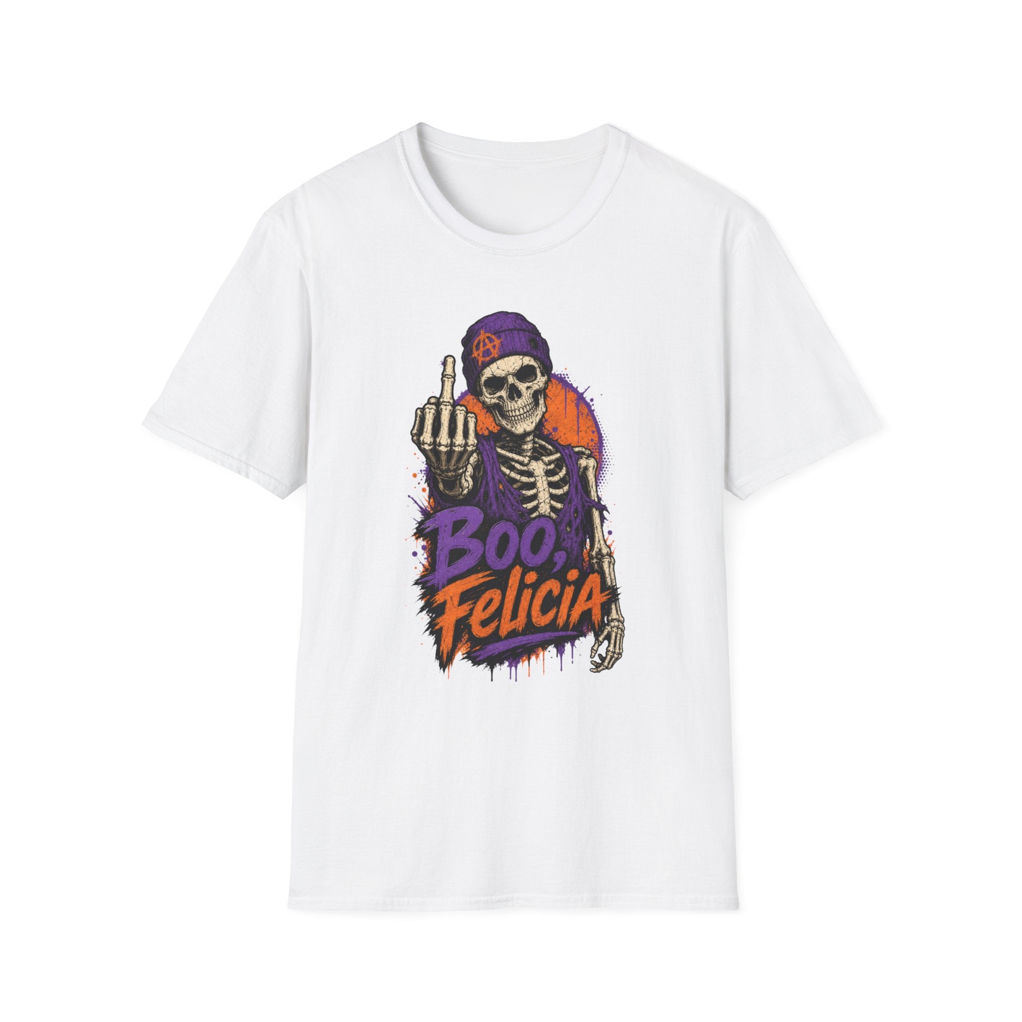 Skeleton Middle Finger T-Shirt — "Boo, Felicia" Halloween Graphic Tee