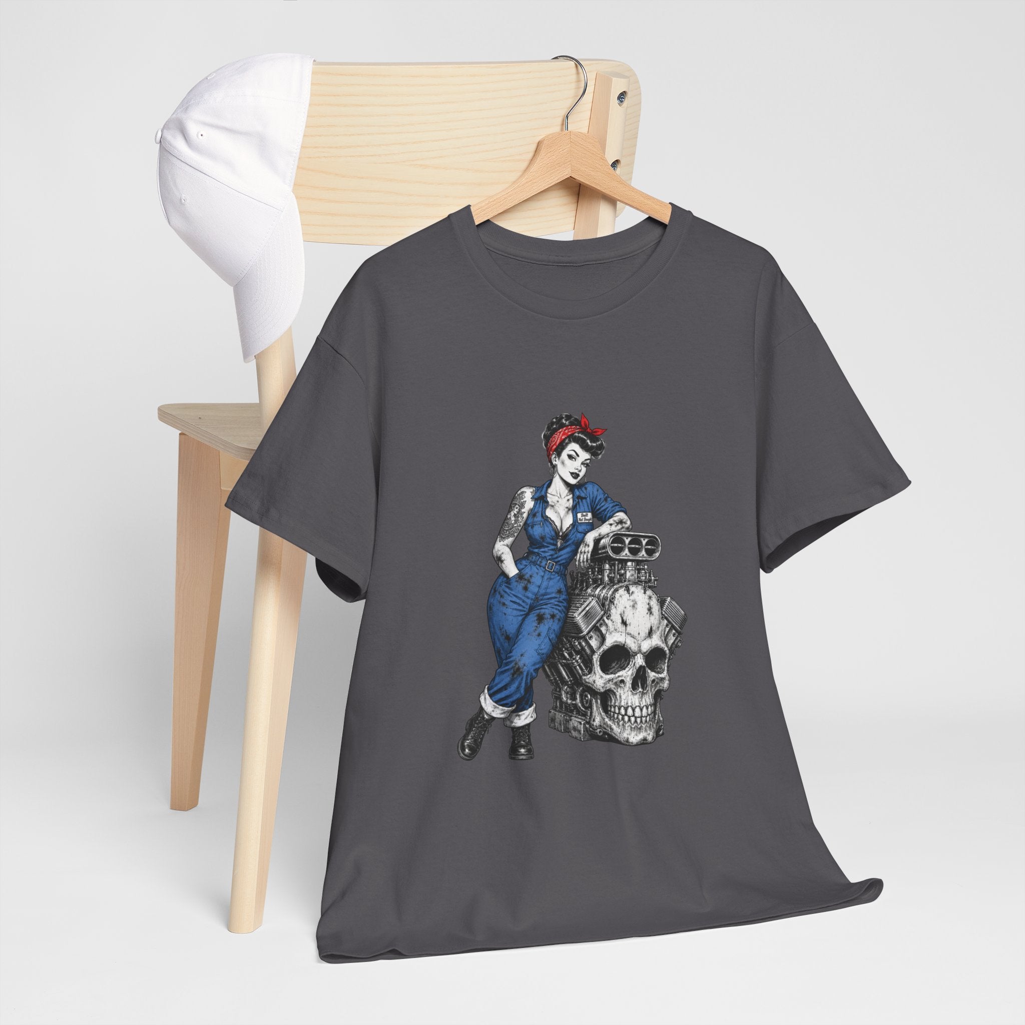 Rosie the Riveter Skull Tee — Feminist Retro Workwear Graphic T-Shirt
