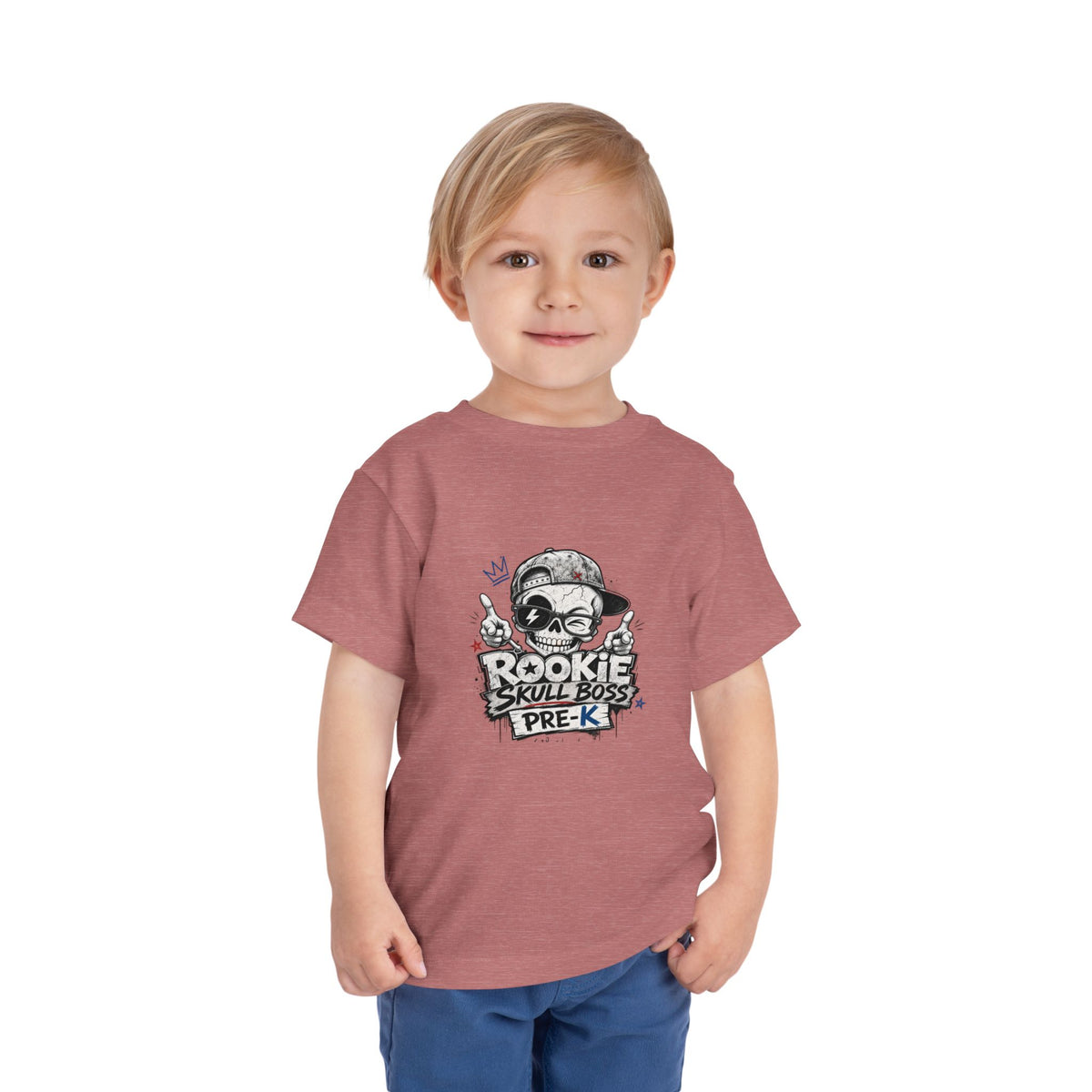 Toddler Tee — "Rookie Skull Boss Pre-K" Graphic Shirt